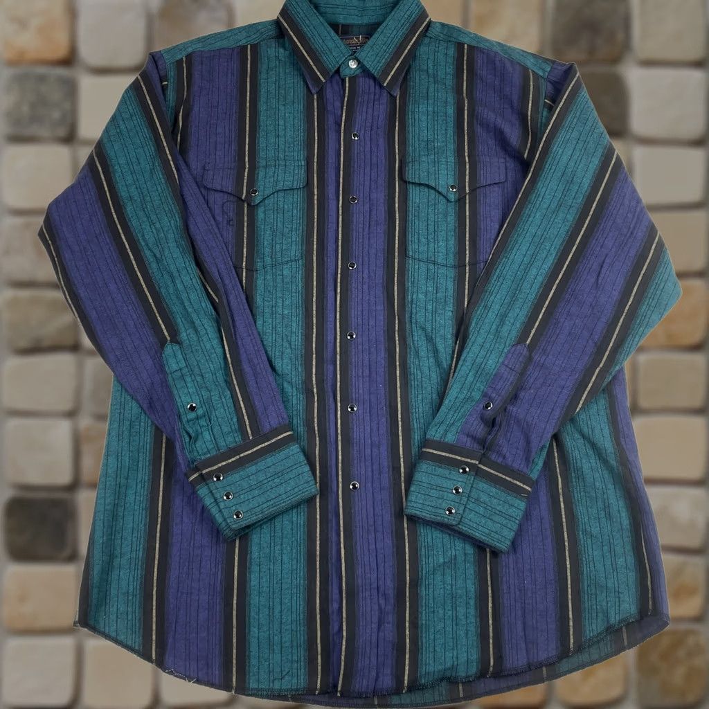 Vintage VINTAGE Panhandle Slim Shirt Men XL Green Flannel Pearl Snap Western Rodeo Shirt Size US XL / EU 56 / 4 - 1 Thumbnail