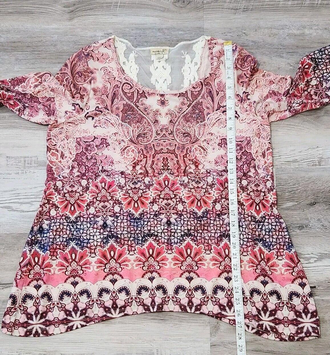 Designer One World Top Extra Large Boho Hippie Lace 3/4 Sleeves Pink Size XL / US 12-14 / IT 48-50 - 6 Thumbnail