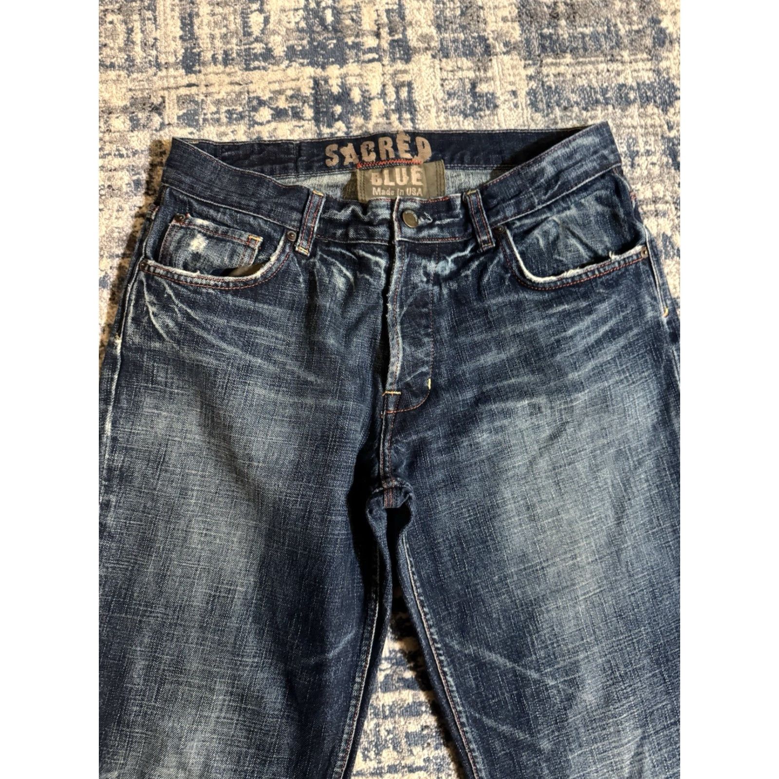 Denime Sacred Blue Jeans Bootcut Distressed Dark Wash Denim USA Regular Women 32 Inseam 33 Size 24" / US 00 / IT 34 - 2 Thumbnail