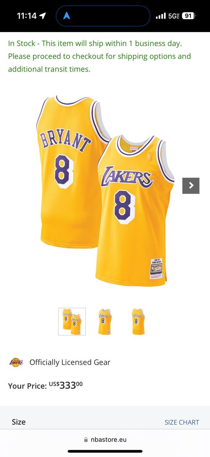 Mitchell & Ness Kobe Bryant Hardwood Classics 1996-97 Authentic Jersey Size US S / EU 44-46 / 1 - 8 Thumbnail