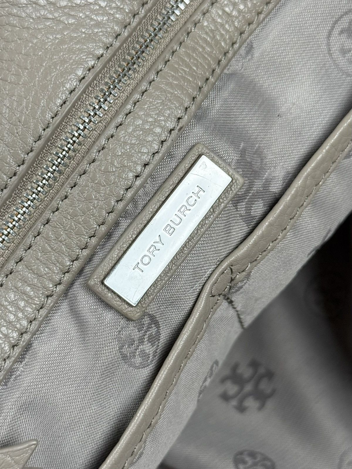 Tory Burch Tory Burch Pebbled Leather Tote Shoulder Bag Beige Large 00s Size ONE SIZE - 12 Thumbnail