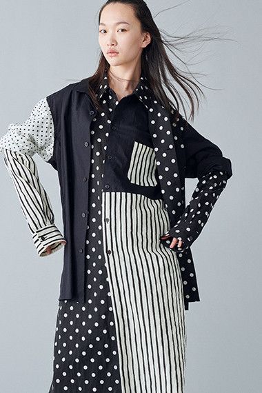 Yohji Yamamoto S’YTE Yohji Yamamoto Dot Stripe Pannel Long Shirt Size US L / EU 52-54 / 3 - 2 Thumbnail