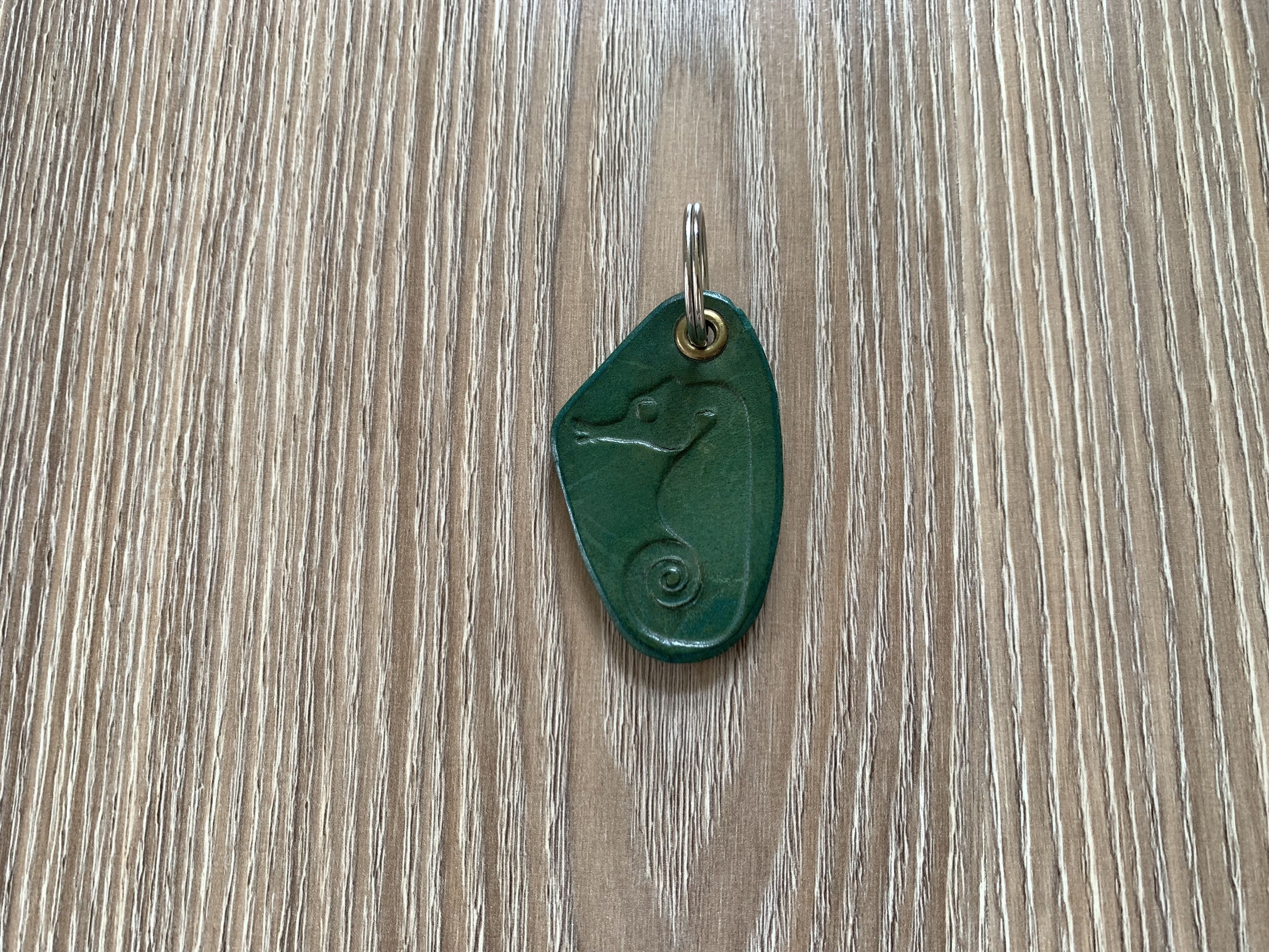 Handmade Leather Keychain With Seahorse Embossing Size ONE SIZE - 1 Thumbnail