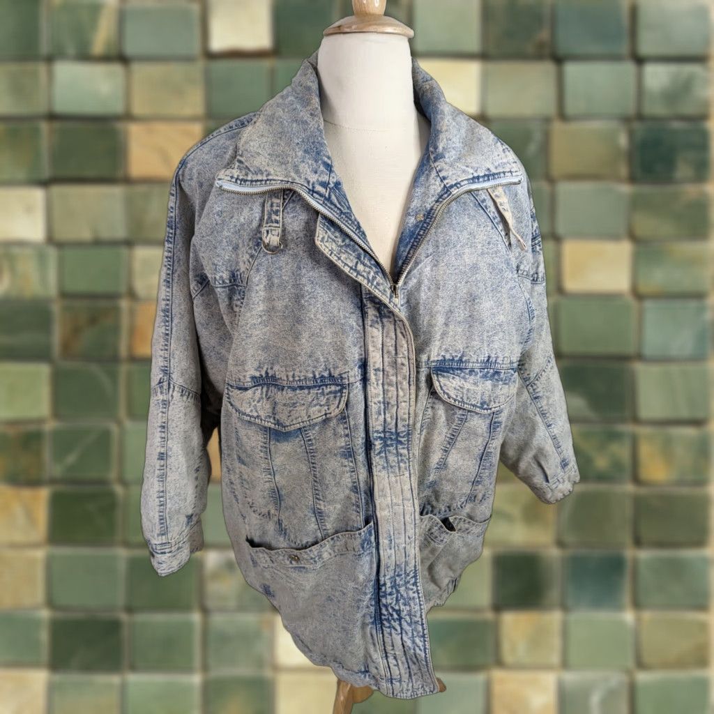 Denime VINTAGE Andy Johns Light Wash Long Denim Sherpa Lined Jacket Unisex Adults Large 80s Parka Relaxed Toggles Light blue Womens/Boys? Size L / US 10 / IT 46 - 1 Thumbnail