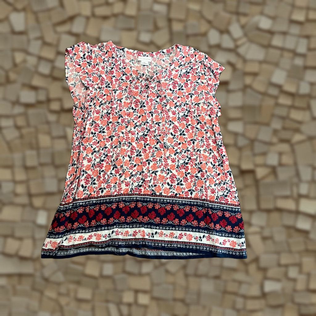 Liz Claiborne Liz Claiborne Shirt Women's XL Floral Tie Collar Pink White Blue Sleeveless Casual Modern Basic T-Shirt Size XL / US 12-14 / IT 48-50 - 1 Thumbnail