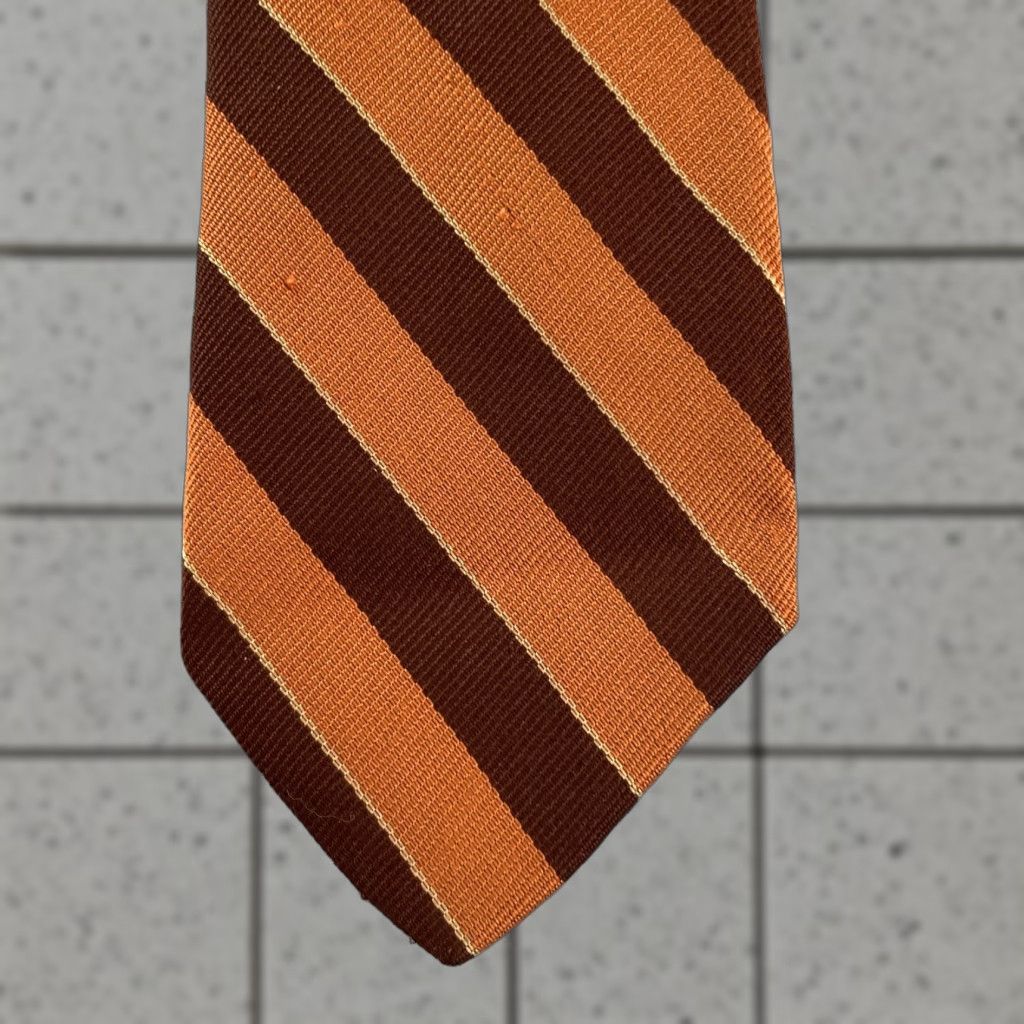 Vintage VINTAGE Handmade Silk Repp Tie Deco Stripe Necktie Brown Orange 58" One Size Mens Size ONE SIZE - 1 Thumbnail