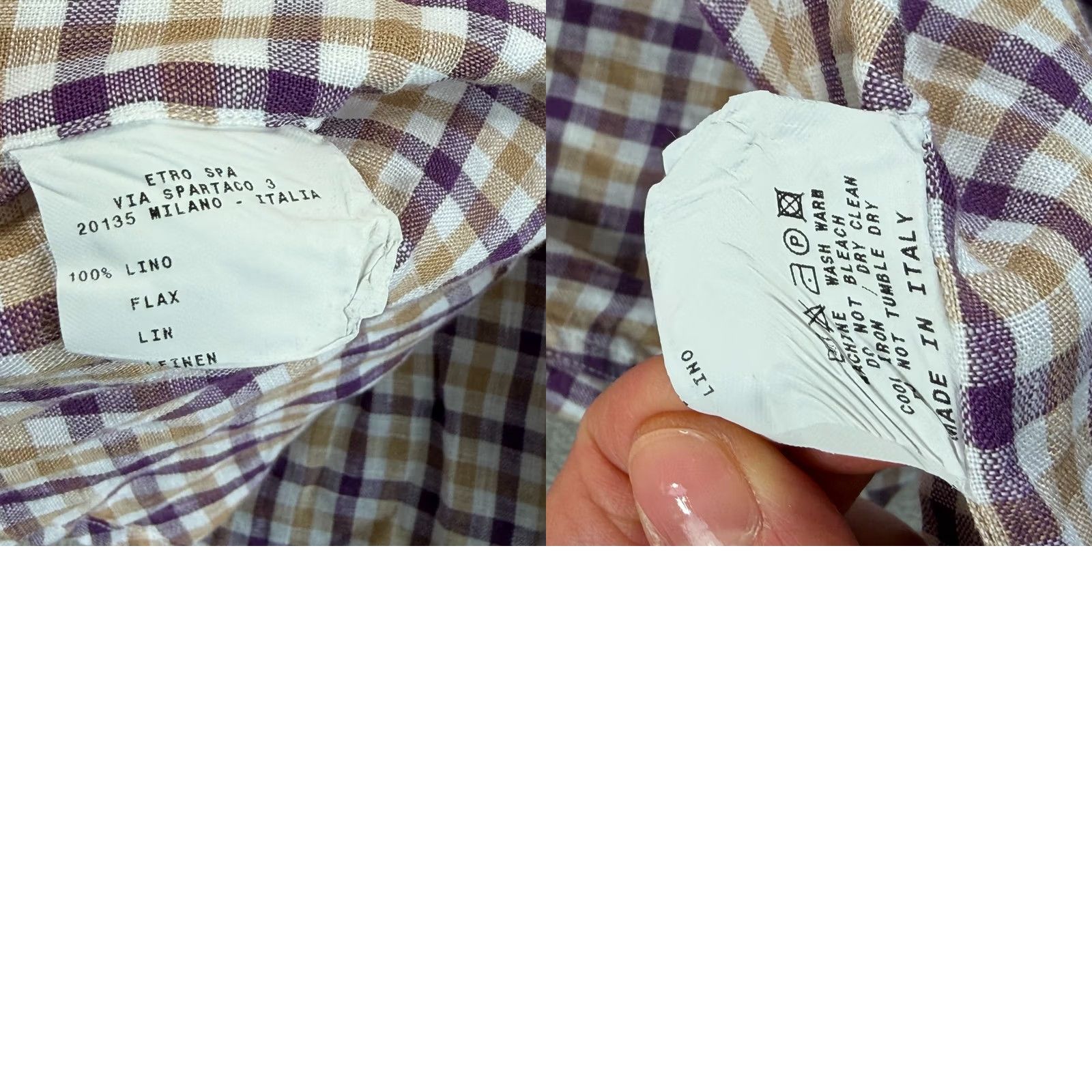 Etro ETRO Milano Slim Fit Dress Shirt 43 Multi Plaid 100% Linen Italy Contras Collar Size 46R - 8 Thumbnail