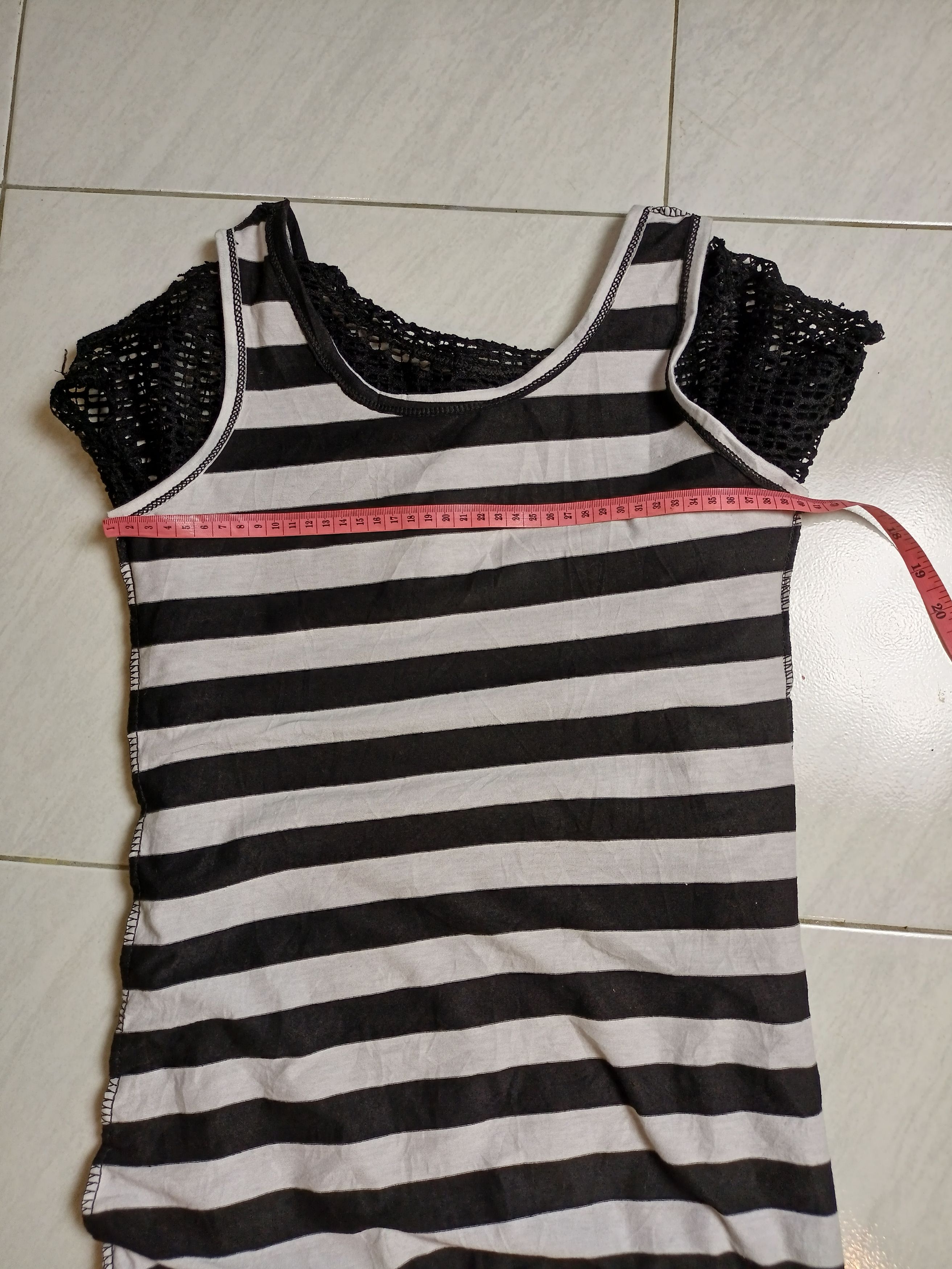 Japanese Brand Women's Black Mesh Black & White Stripped Sleeveless Dress Size M / US 6-8 / IT 42-44 - 3 Thumbnail