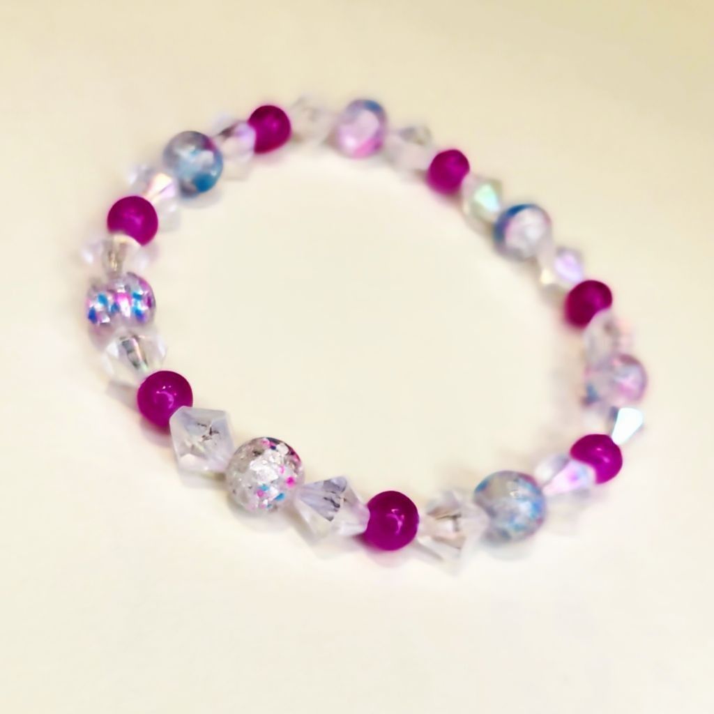 Handmade Cotton Candy pink & blue 8mm glass beaded bracelet 7-inch Size ONE SIZE - 2 Thumbnail