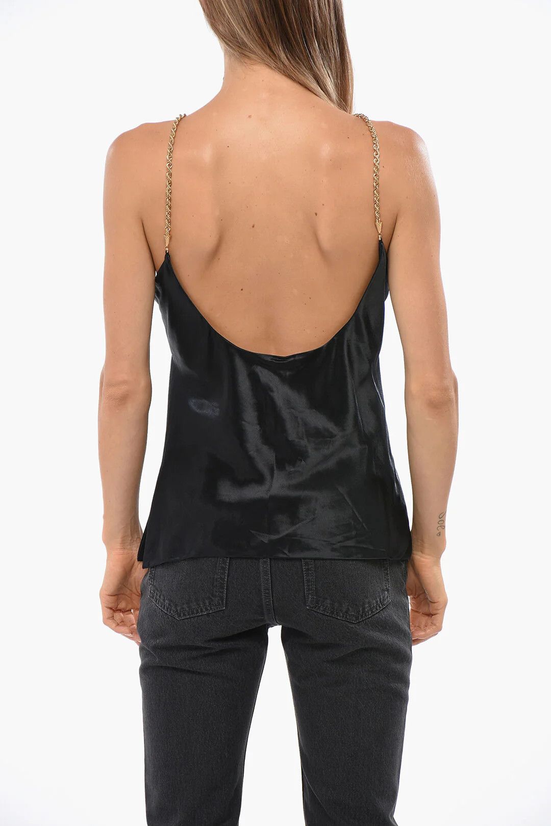 Salvatore Ferragamo og1mm0426 Satin Top in Black Size S / US 4 / IT 40 - 2 Thumbnail