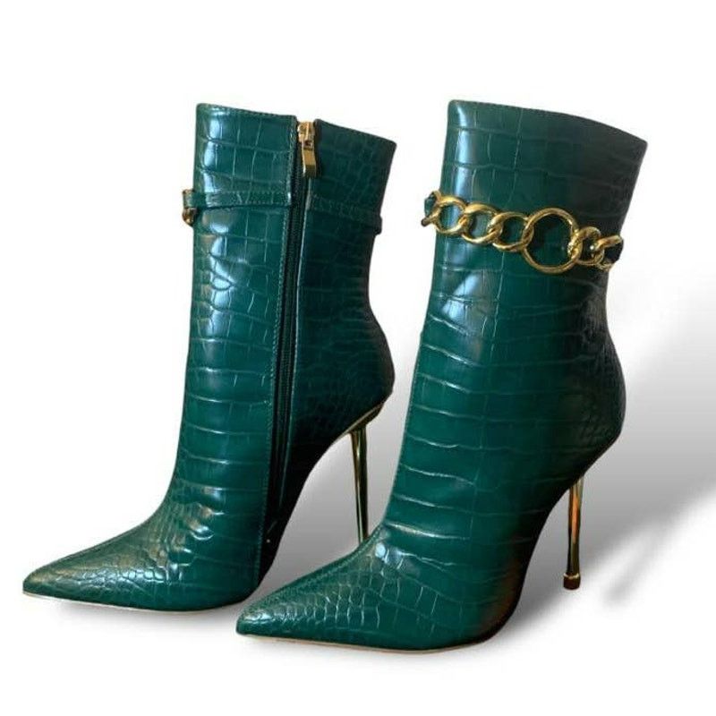 Other Mid Calf Stiletto Heel Pump Boot Pointed Green Snake Croc 5 Size US 5 / IT 35 - 1 Thumbnail