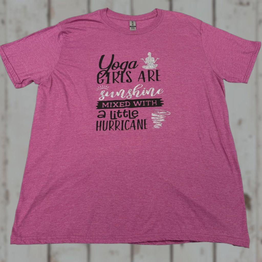 Gildan Gildan Shirt Womens XL Pink Yoga Glitter Tee Sunshine Hurricane Graphic Crew Neck Short Sleeve Girls Glitz Shine Size XL / US 12-14 / IT 48-50 - 1 Thumbnail