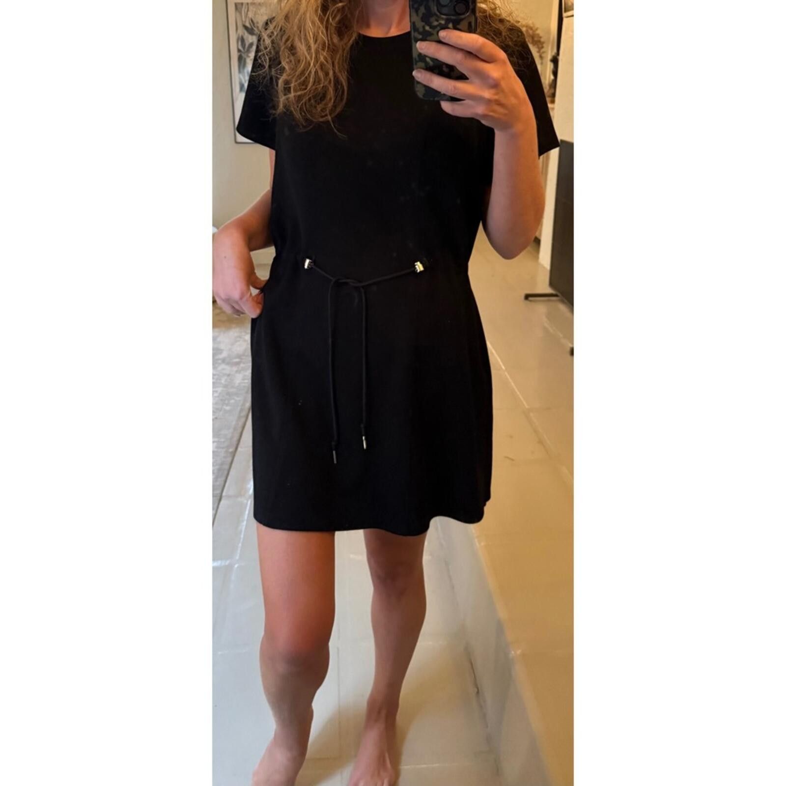 Elie Tahari Elie Tahari Black Short Sleeve Drawstring Waist Mini Dress L Size L / US 10 / IT 46 - 3 Thumbnail