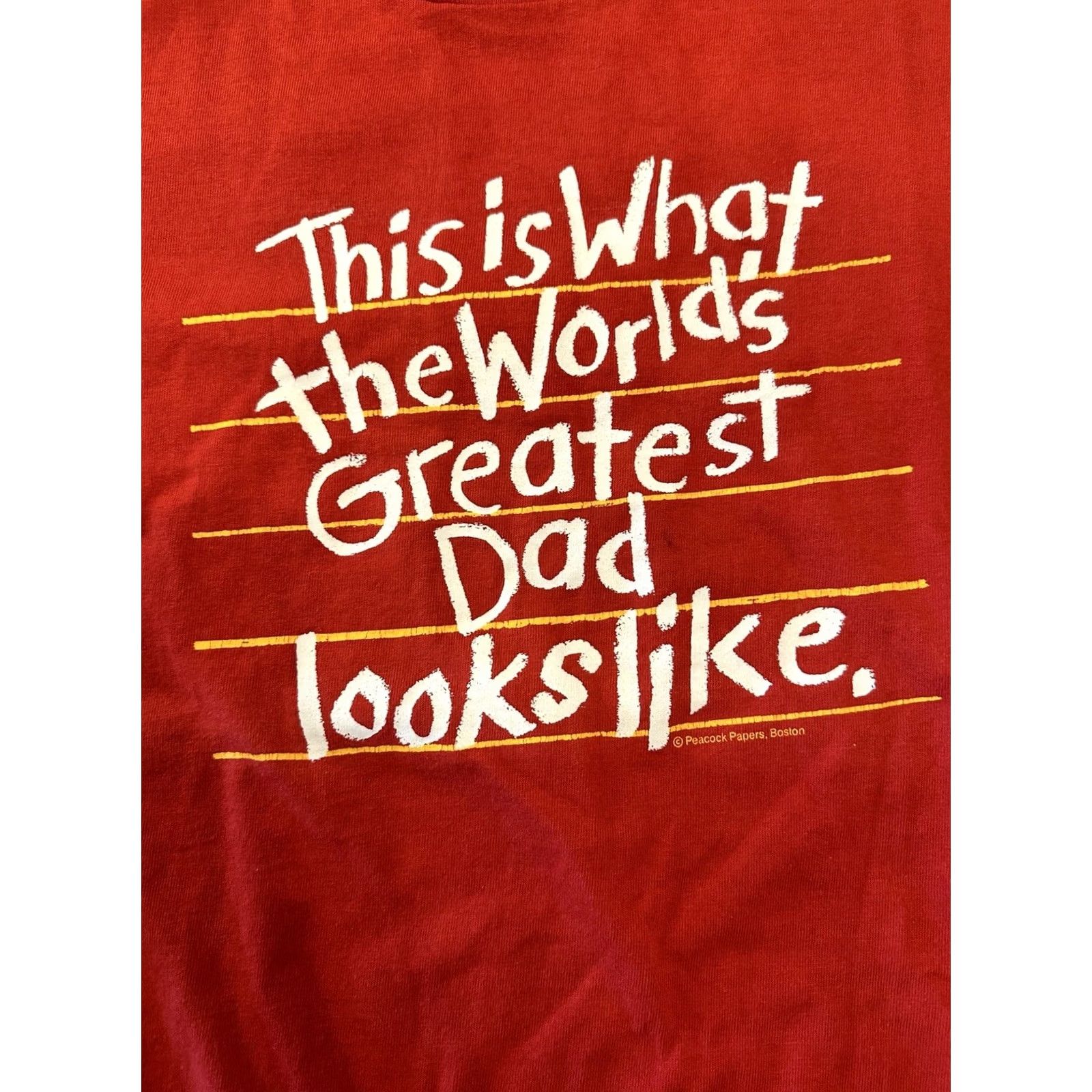 Vintage VINTAGE Worlds Greatest Dad T Shirt Fits Medium Peacock Papers Single Stitch 90s Red Mens Size US M / EU 48-50 / 2 - 2 Thumbnail