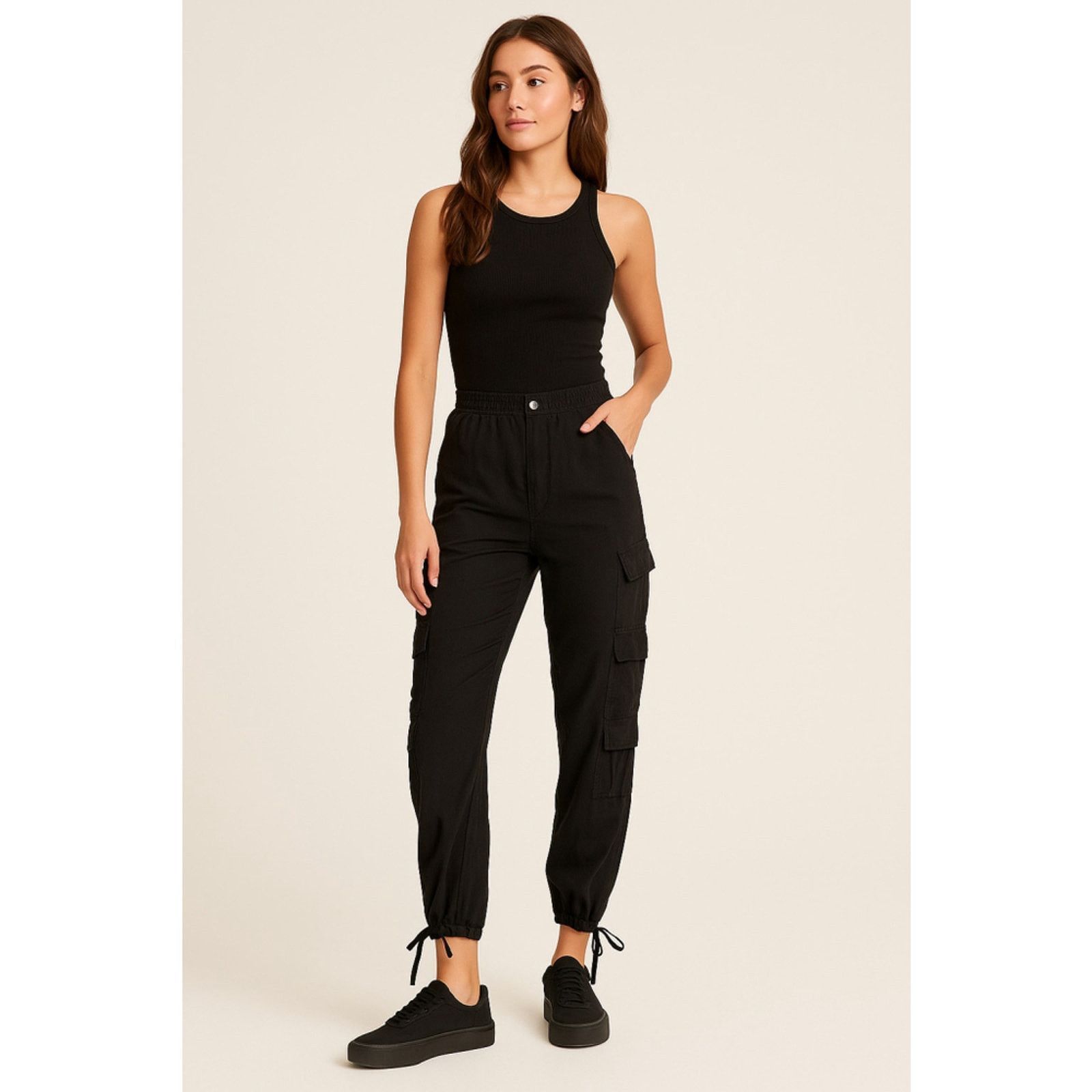 Other Unbranded Cargo Jogger Pants Utility Streetwear Black XS Size 22" - 1 Thumbnail