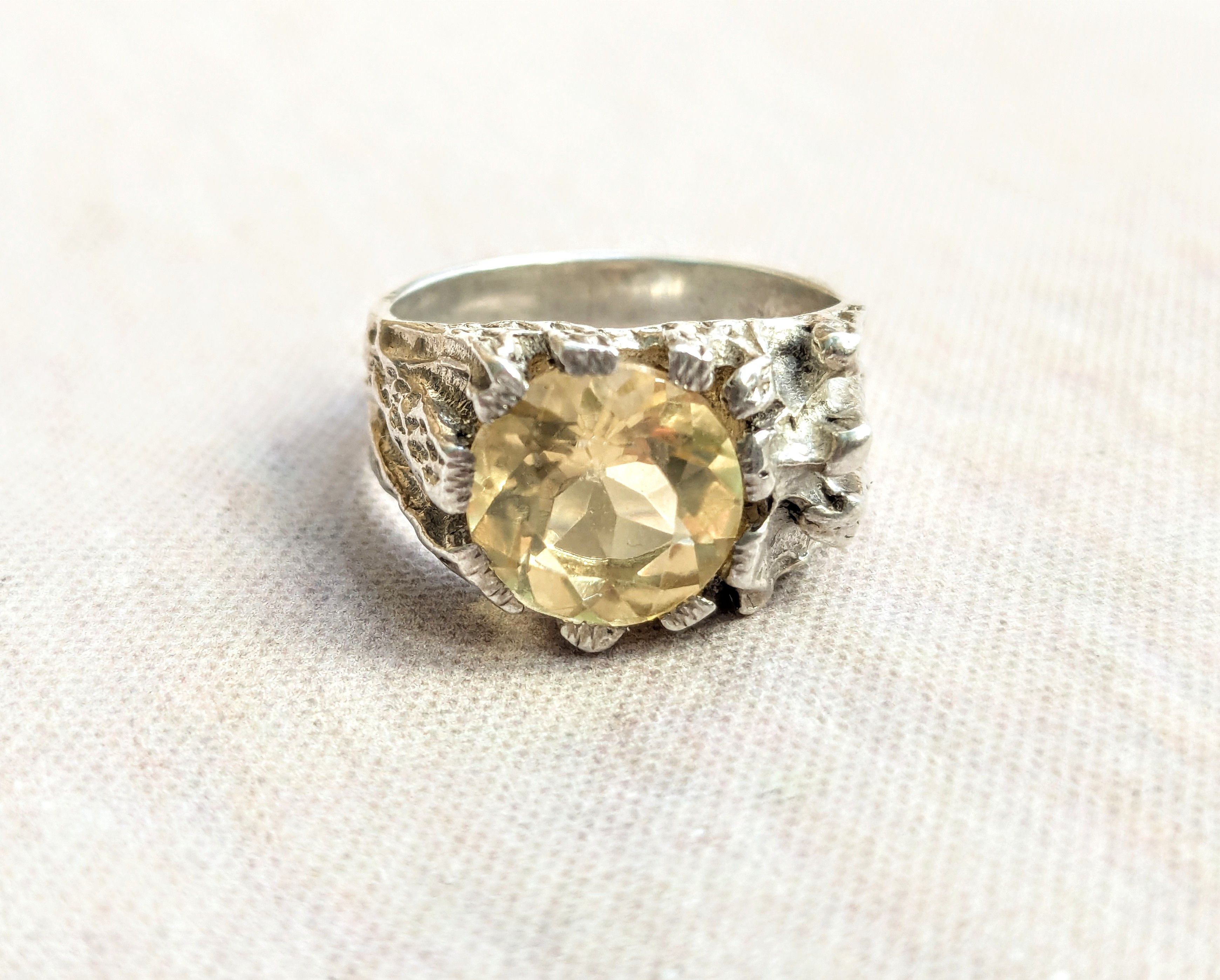 Sterling Silver × Vintage Vintage Sterling Silver Ring Yellow Citrine 7 Brutalist Size ONE SIZE - 3 Thumbnail