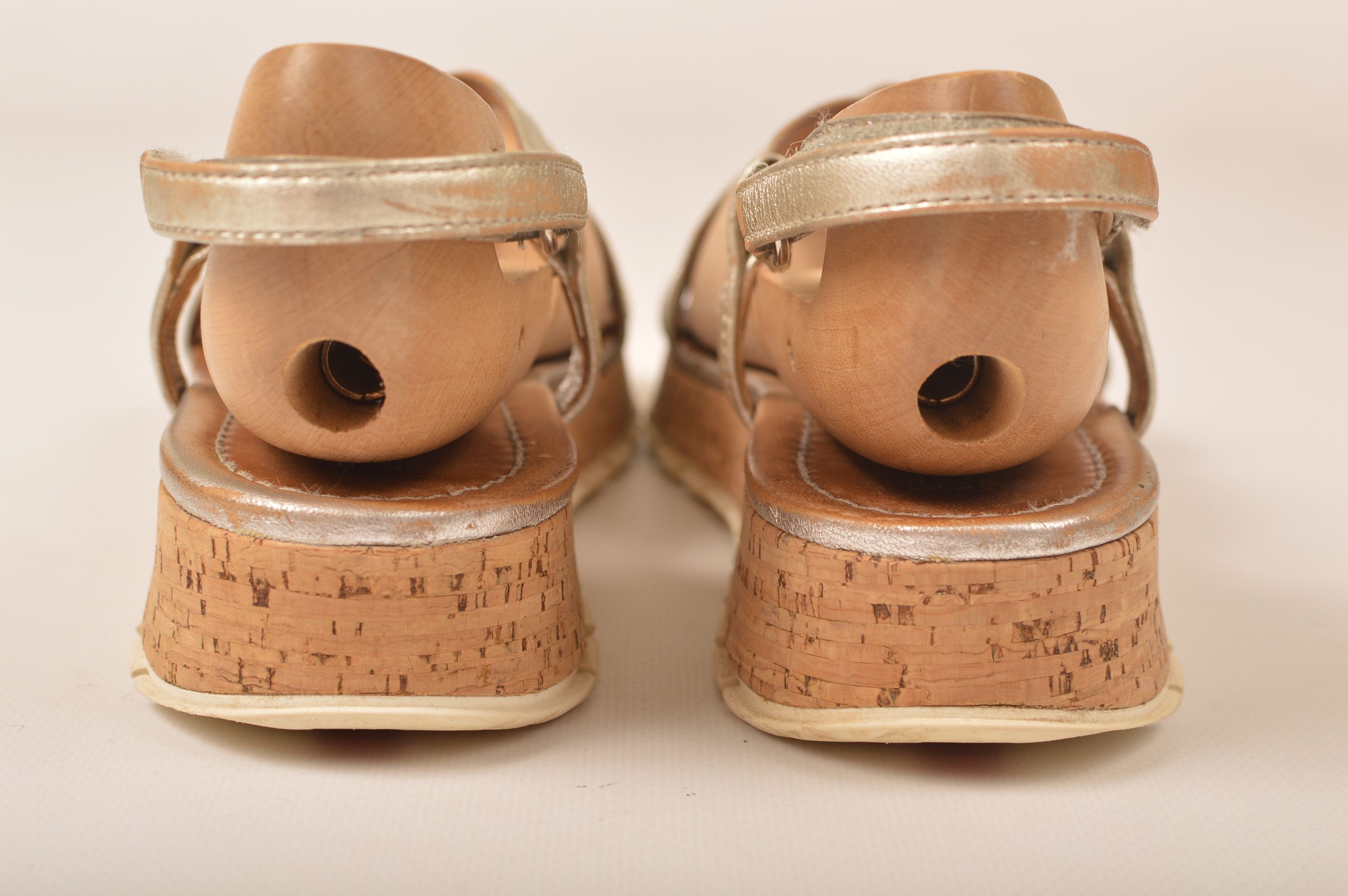Prada × Vintage Prada Vintage Pratform Cork Silver Strappy Sandals Size US 7 / IT 37 - 4 Thumbnail