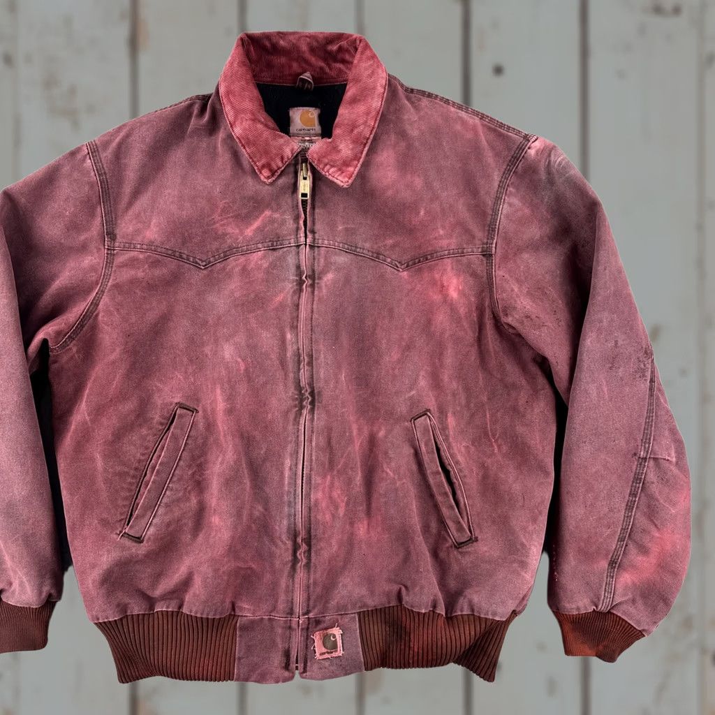 Carhartt VINTAGE Carhartt Jacket Mens XL J14CHT Over Dyed Burgundy Red Distressed Santa Fe Lined Red Coat Size US XL / EU 56 / 4 - 1 Thumbnail