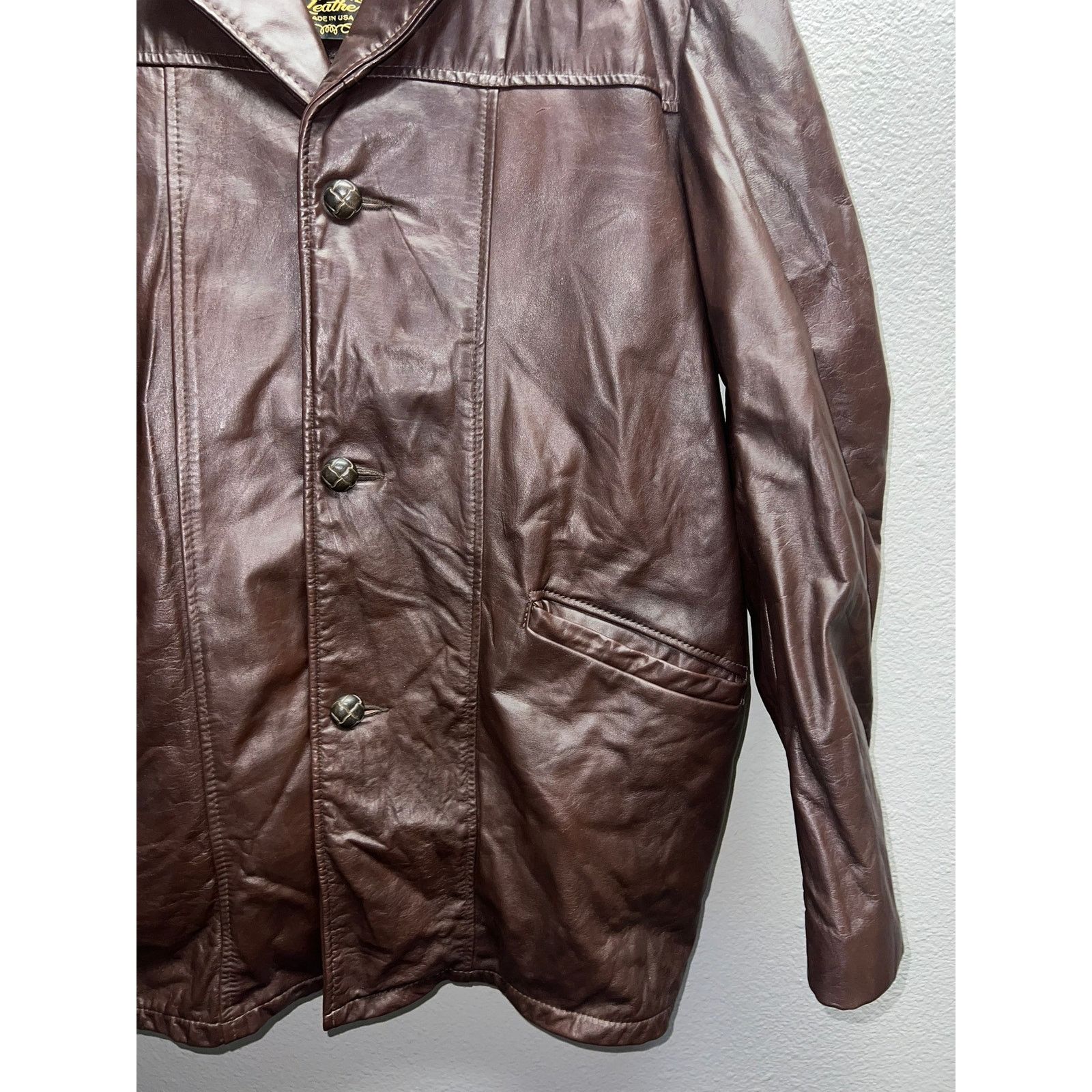 Vintage Vintage Brown Leather Jacket Button Up Outerwear Coat VTG L Size US L / EU 52-54 / 3 - 4 Thumbnail