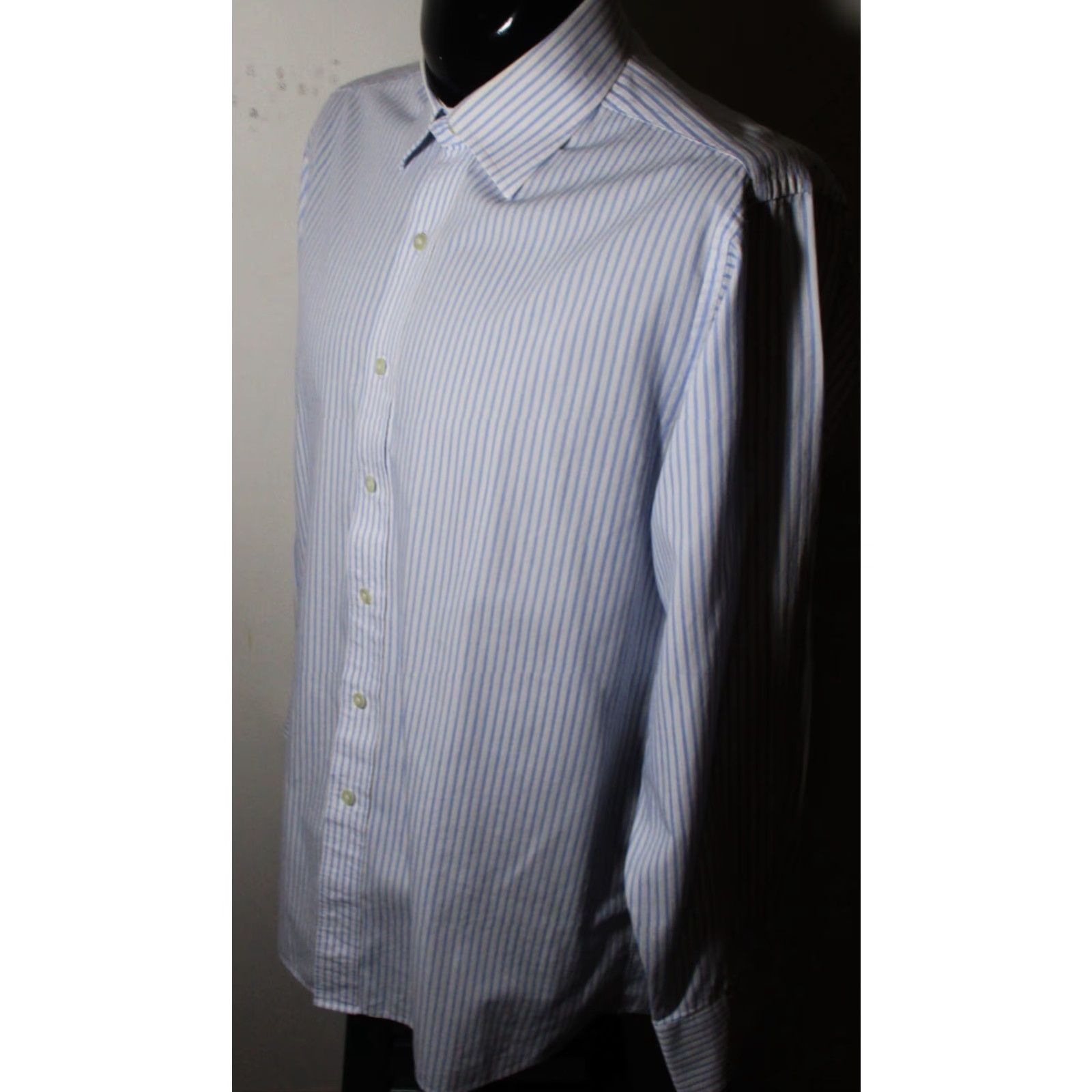 Michael Kors Michael Kors White Blue Long Sleeve Dress Shirt Mens 17/34-35 Shirt Dress Shirt Regular Cotton Knit Size 17/34-35 Mens Size 46R - 4 Thumbnail