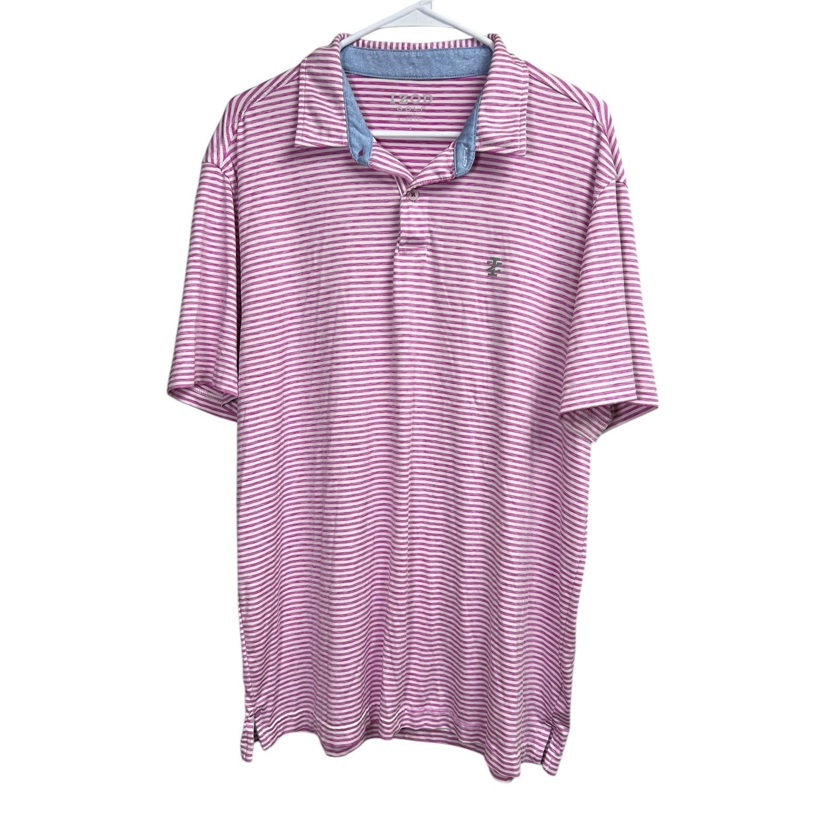 Izod Izod Golf Polo Shirt Men's Large Pink Stripes Short Sleeve Size US L / EU 52-54 / 3 - 1 Thumbnail