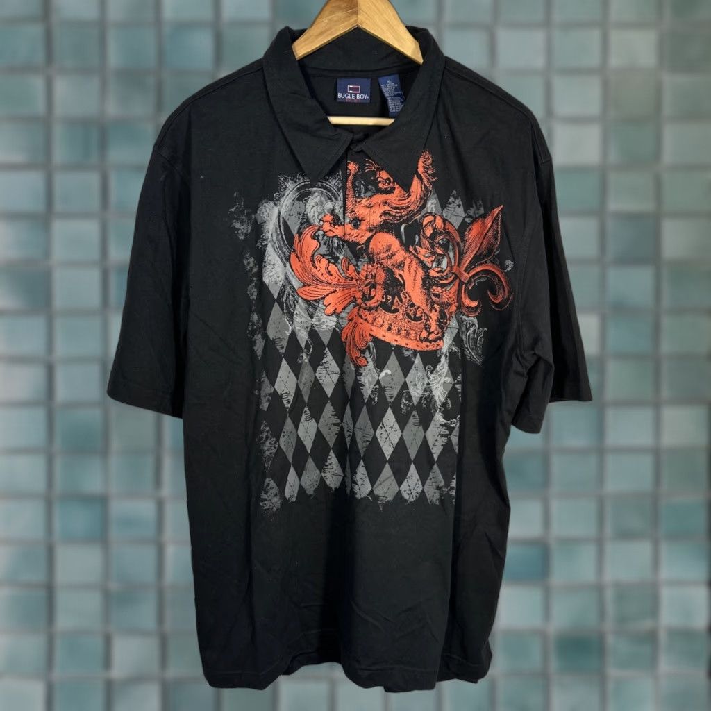 Bugle Boy VINTAGE Bugle Boy Polo Shirt Mens XL Black Lion Graphic Argyle Print Shirt Size US XL / EU 56 / 4 - 1 Thumbnail