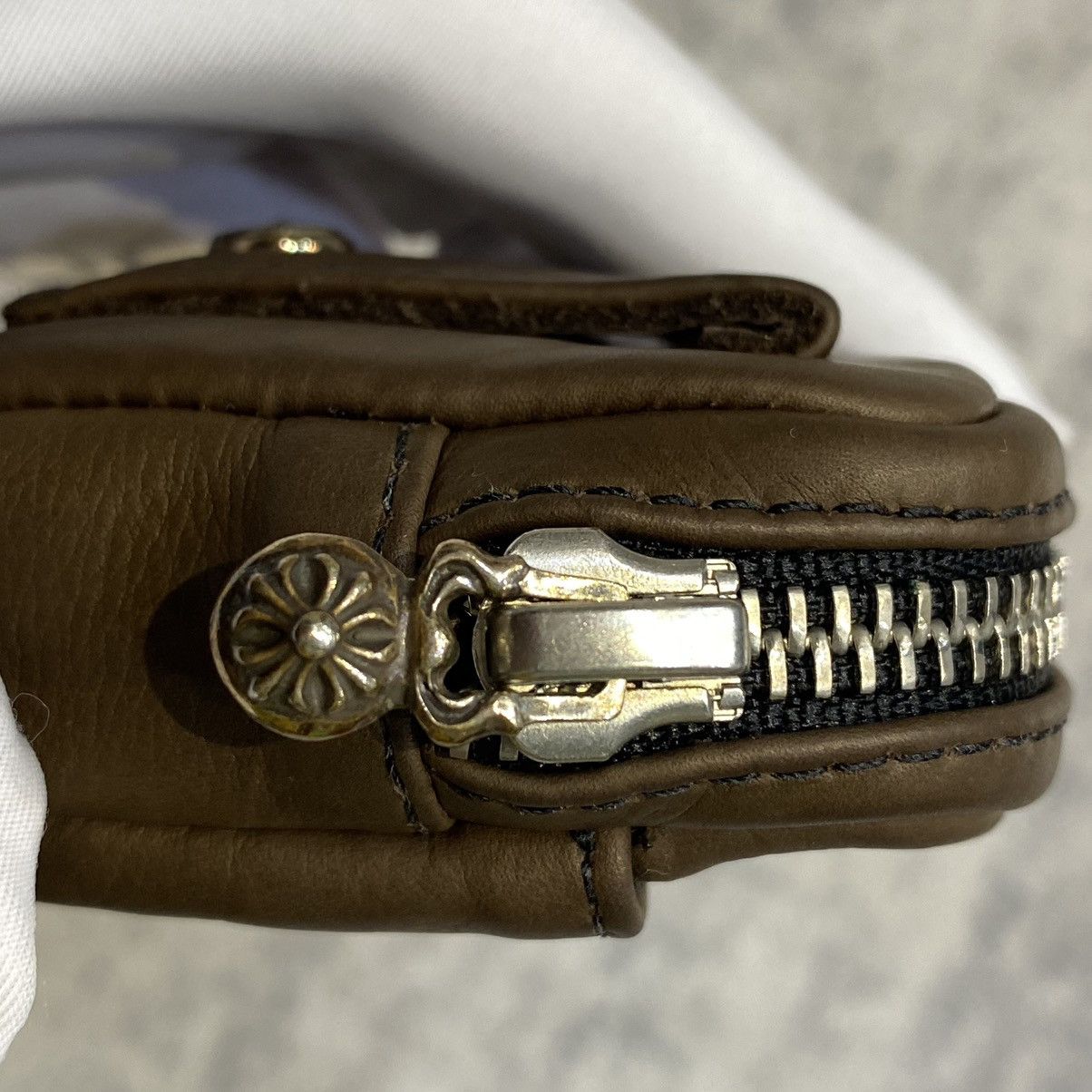 Chrome Hearts Leather cross patch AirPod case bag