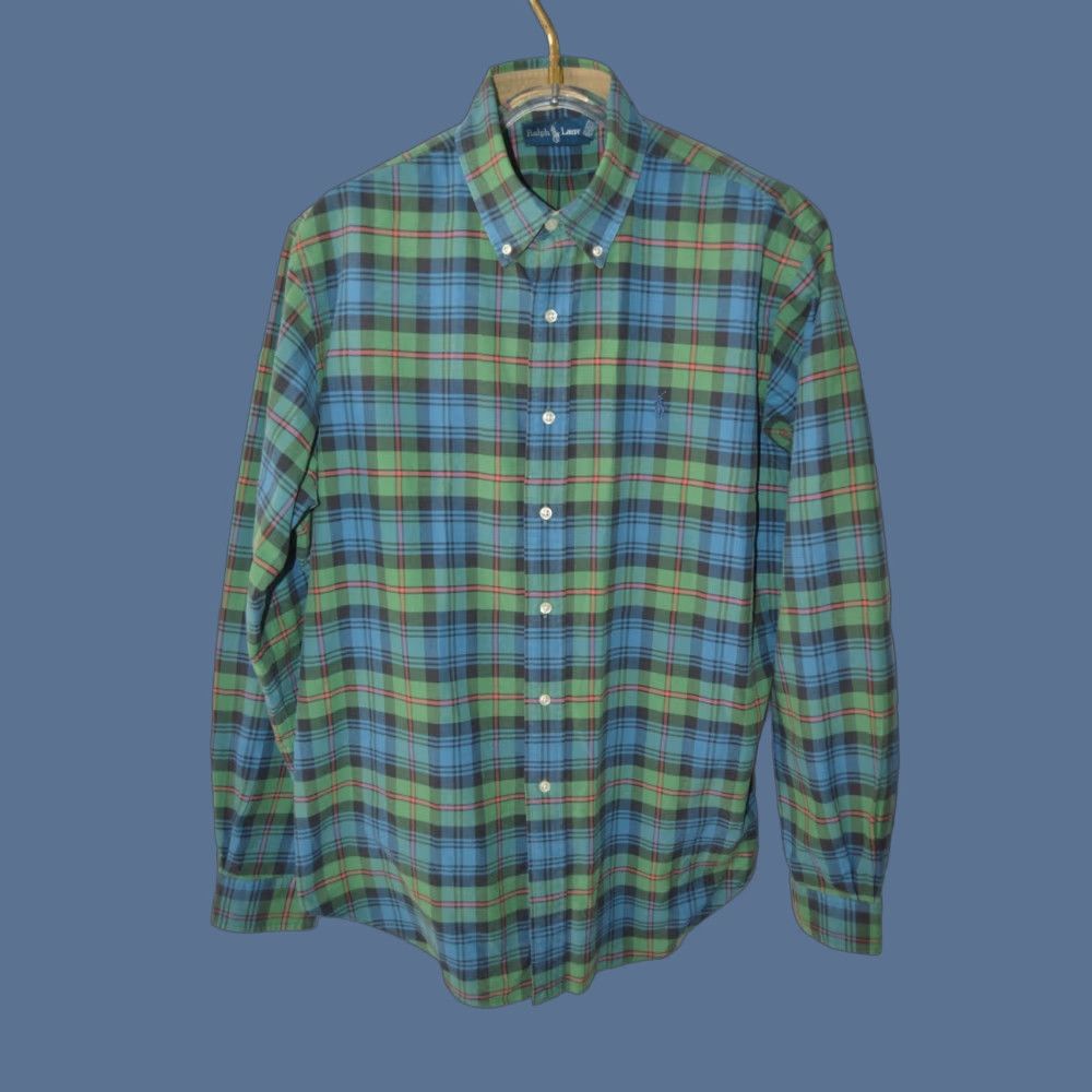 Polo Ralph Lauren VINTAGE Polo Ralph Lauren Shirt Polo Ralph Lauren Green Plaid Button-Up Long Sleeve XL Cotton Classic Fit Mens Shirt Size US XL / EU 56 / 4 - 1 Thumbnail