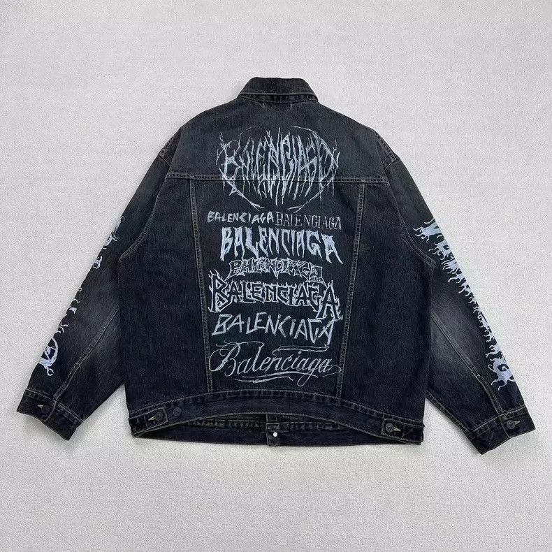 Balenciaga Balenciaga Graffiti Logo Denim Jacket XS-2505 Size US XS / EU 42 / 0 - 2 Thumbnail