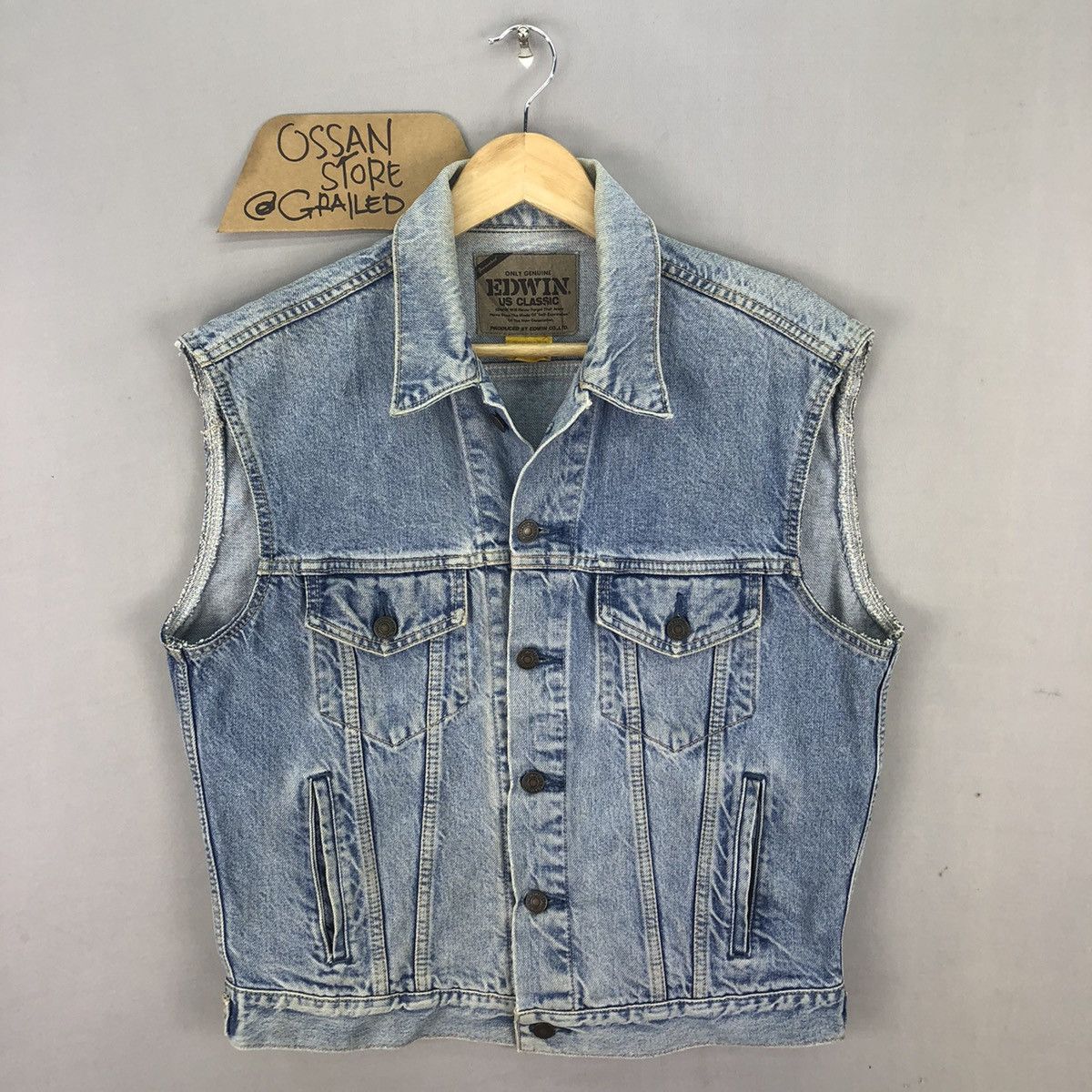 Edwin Vintage 90’s Edwin US Classic Biker Denim Vest Size US S / EU 44-46 / 1 - 1 Thumbnail
