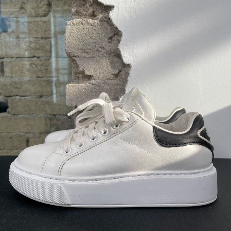 Prada Prada Black Triangular Logo White Sneakers -2505 Size US 4.5 / IT 34.5 - 2 Thumbnail