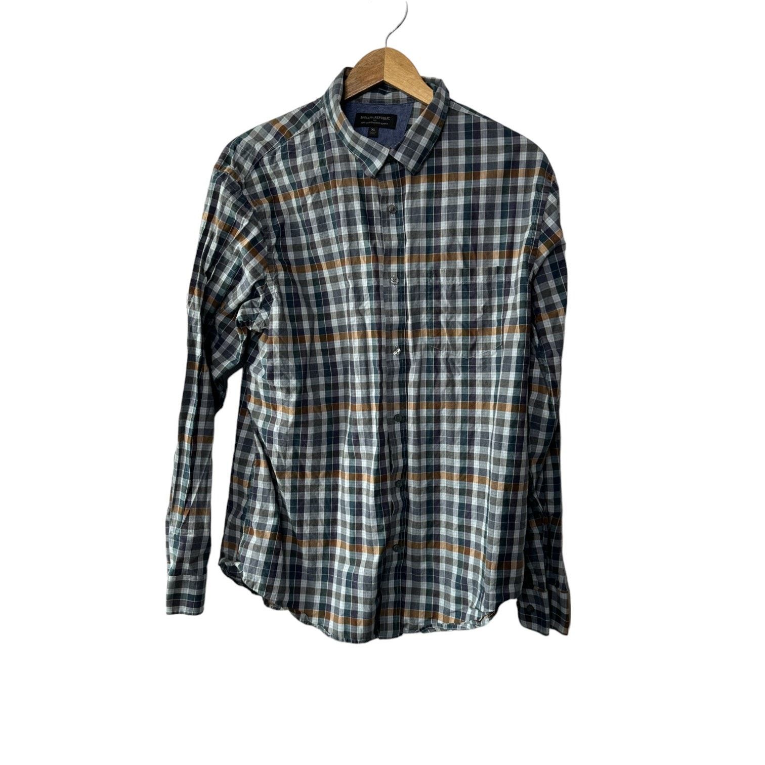 Banana Republic Banana Republic Soft Wash Tailored Slim Fit Plaid Shirt XL Size US XL / EU 56 / 4 - 1 Thumbnail