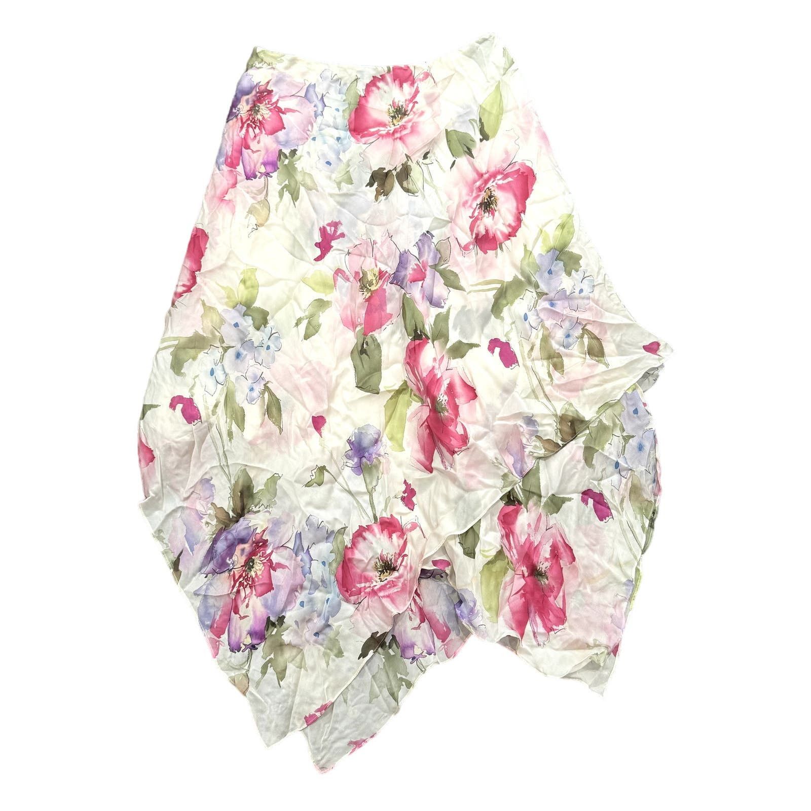 image of Lauren By Ralph Lauren Lauren Ralph Laurent Asymmetrical Flowy Floral Skirt, Size M in White, Women