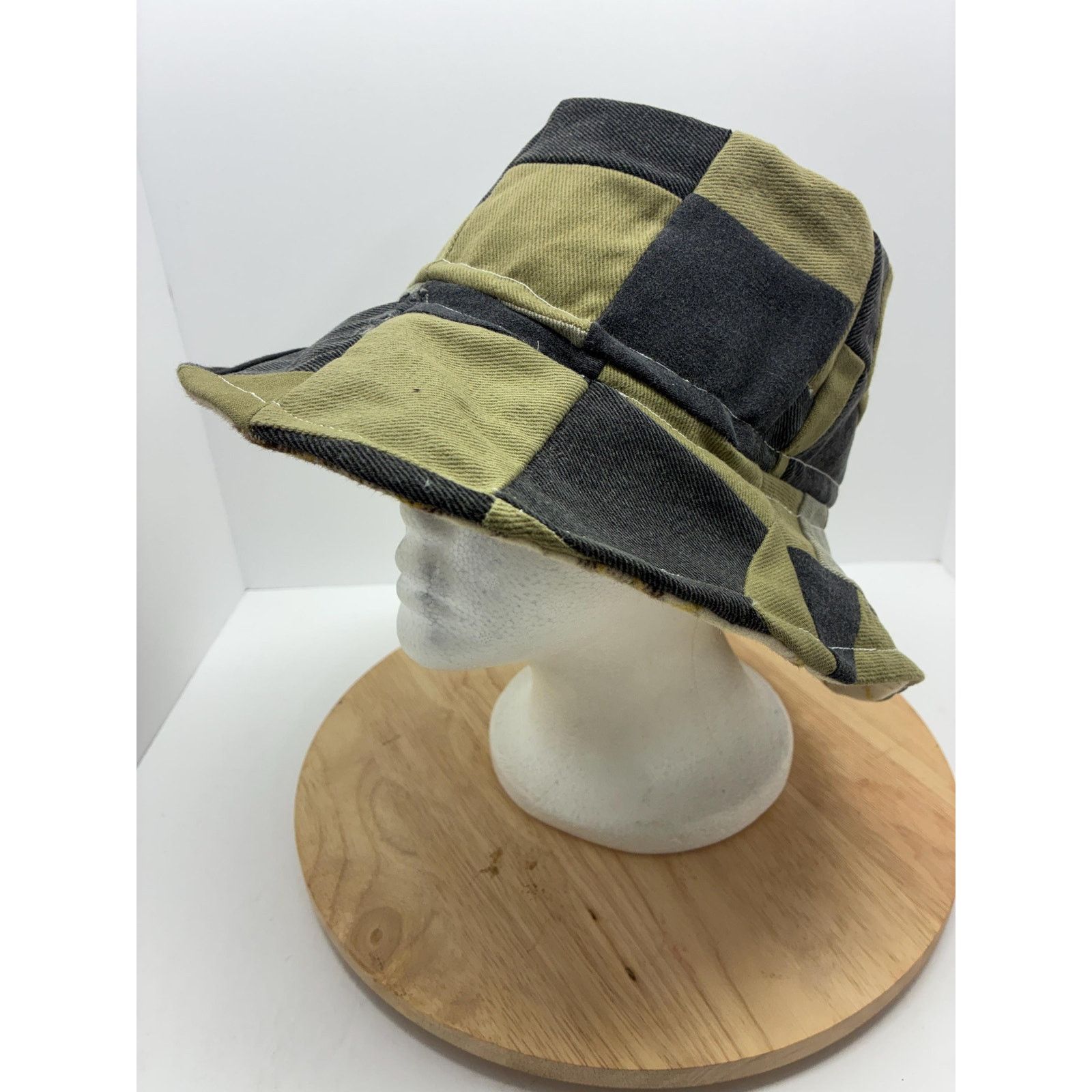 Other Green & Black Patchwork Bucket Hat, Upcycled Denim Cotton Size ONE SIZE - 3 Thumbnail