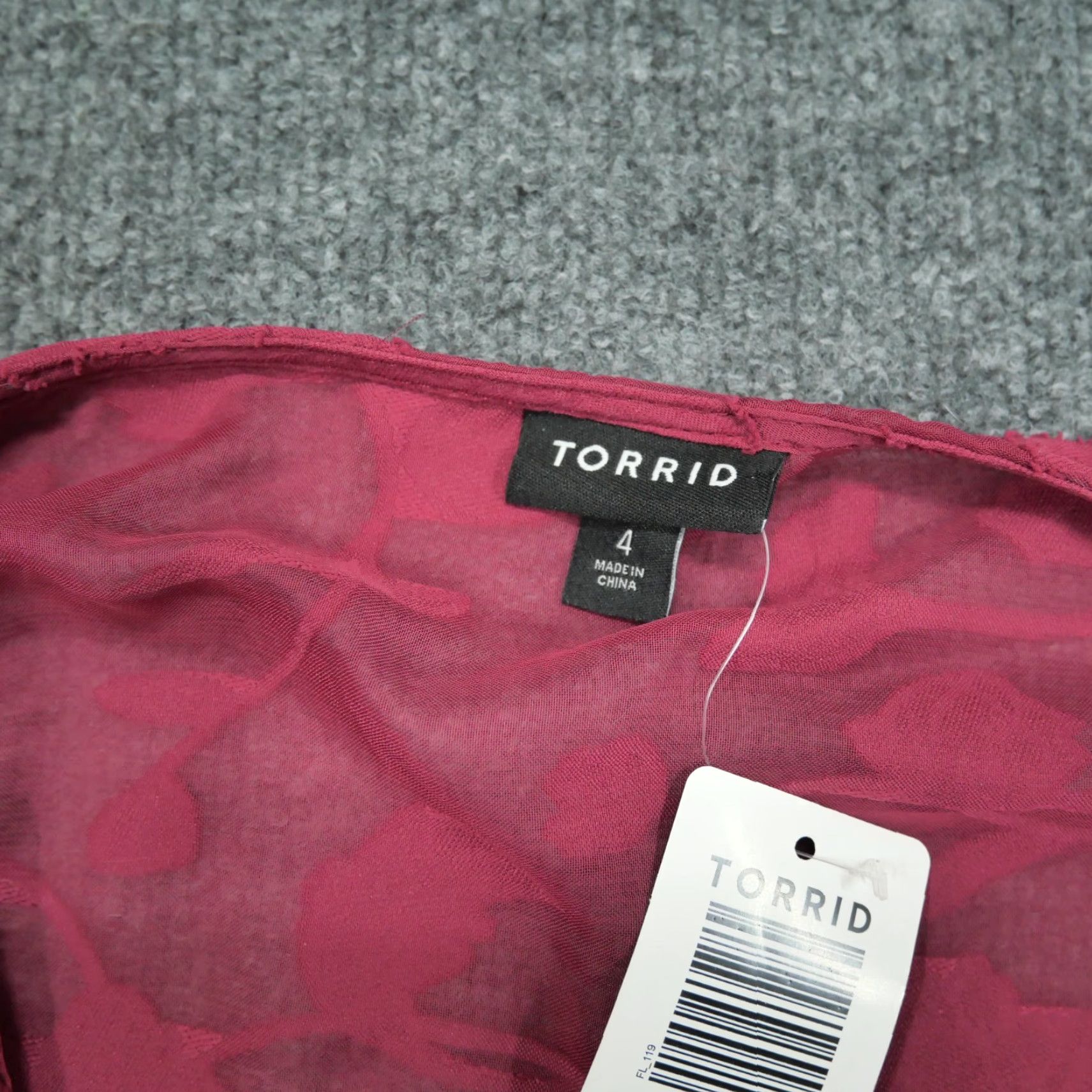 Torrid Torrid Dress Womens 4X Red Wine Chiffon Floral A-Line Sheer V-Neck Long Sleeve Summer Spring 4X Womens Dress Size XXL / US 16-18 / IT 52-54 - 3 Thumbnail