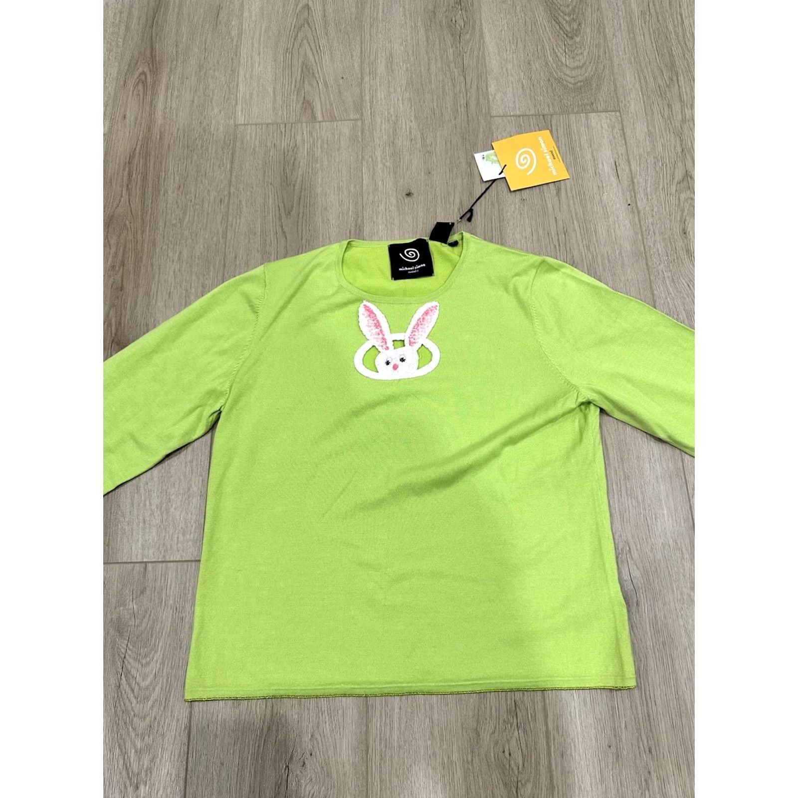 Vintage VINTAGE Michael Simon Easter Bunny Sweater Women's Large Lime Green Beaded Sequin Crochet Holiday Spring Size L / US 10 / IT 46 - 3 Thumbnail
