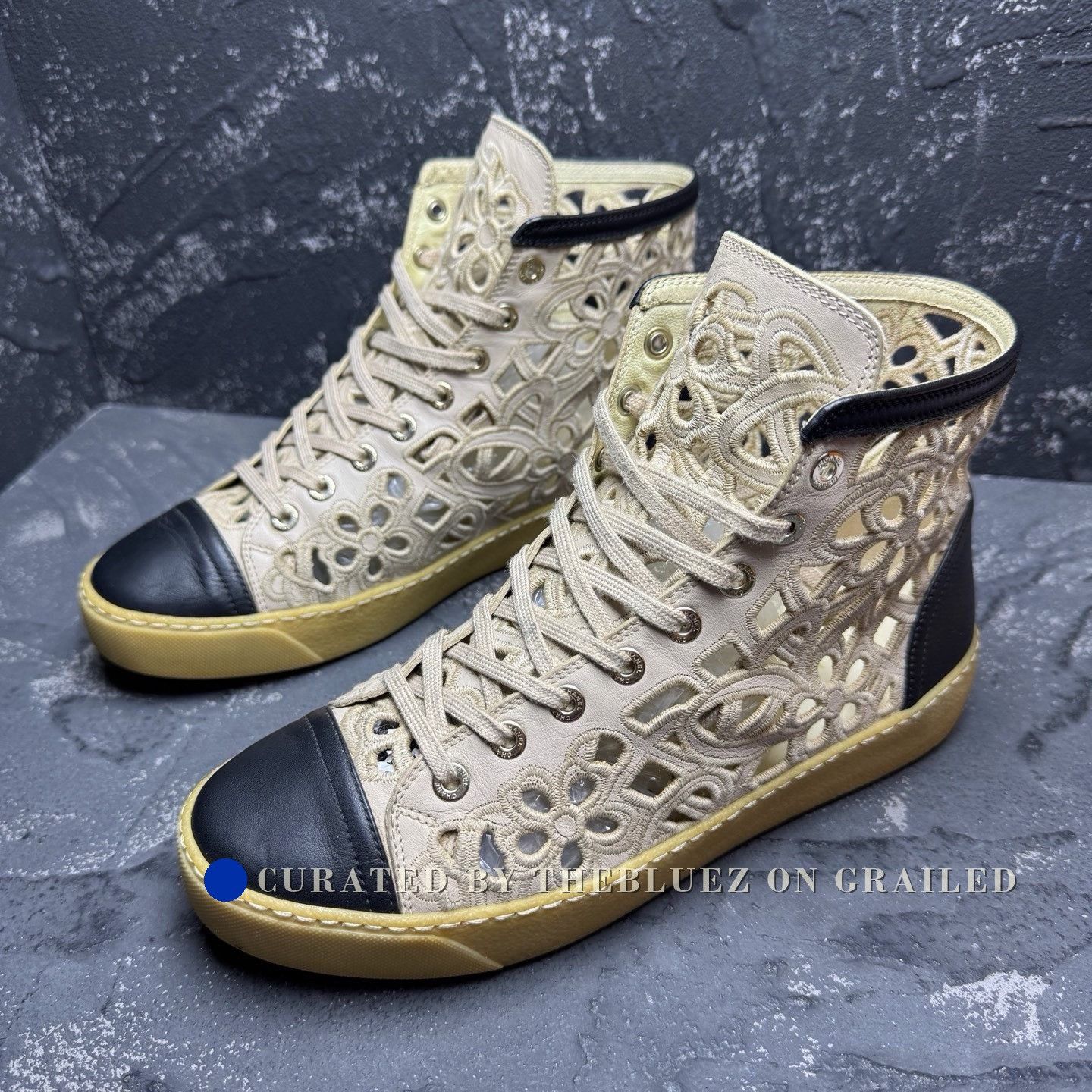 Chanel Chanel Brown Cut-Out High-Top Sneakers Size US 7 / IT 37 - 1 Thumbnail