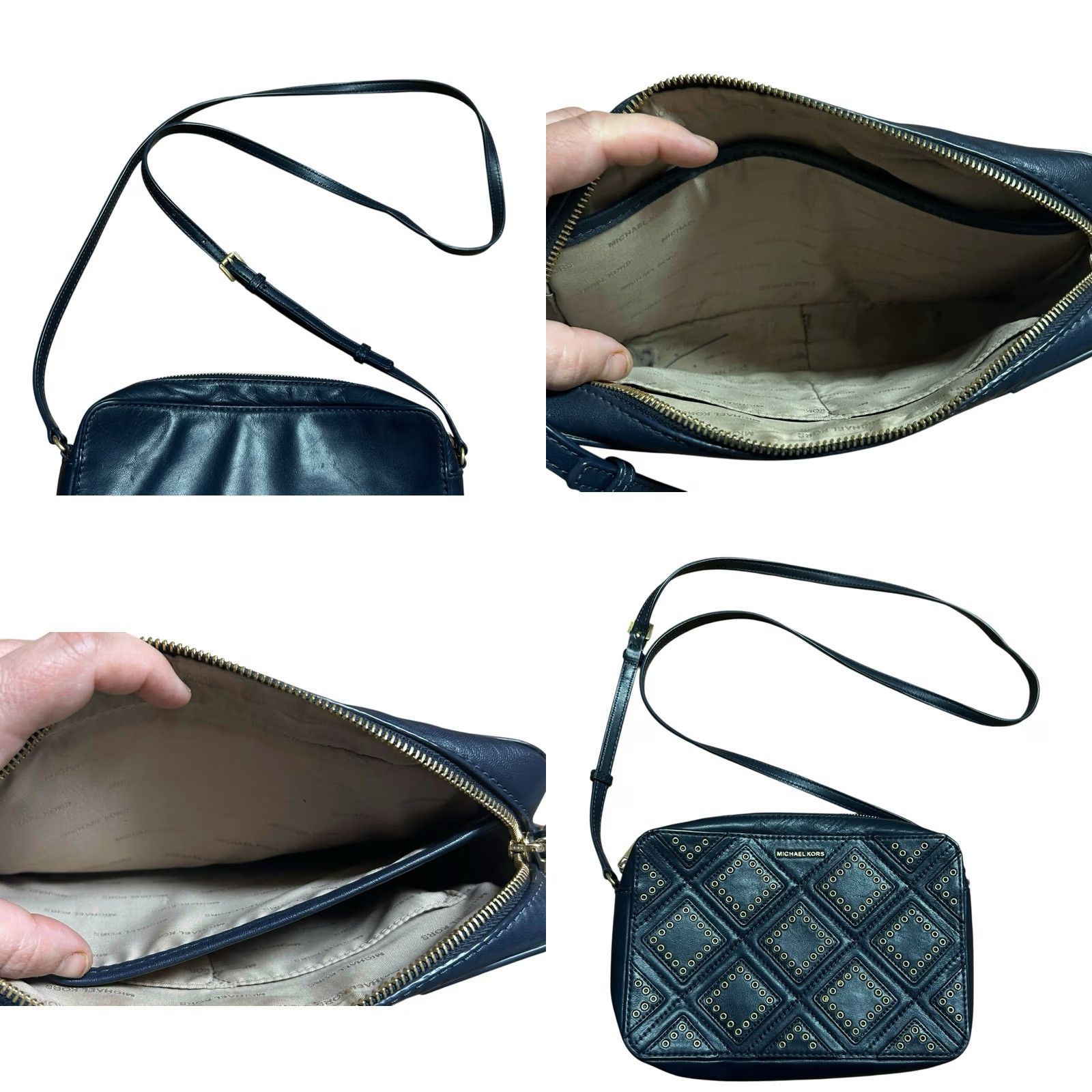 Vintage VINTAGE? No. Michael Kors Diamond Grommet JetSet Travel Leather Crossbody Bag Navy Blue Purse Size ONE SIZE - 10 Thumbnail