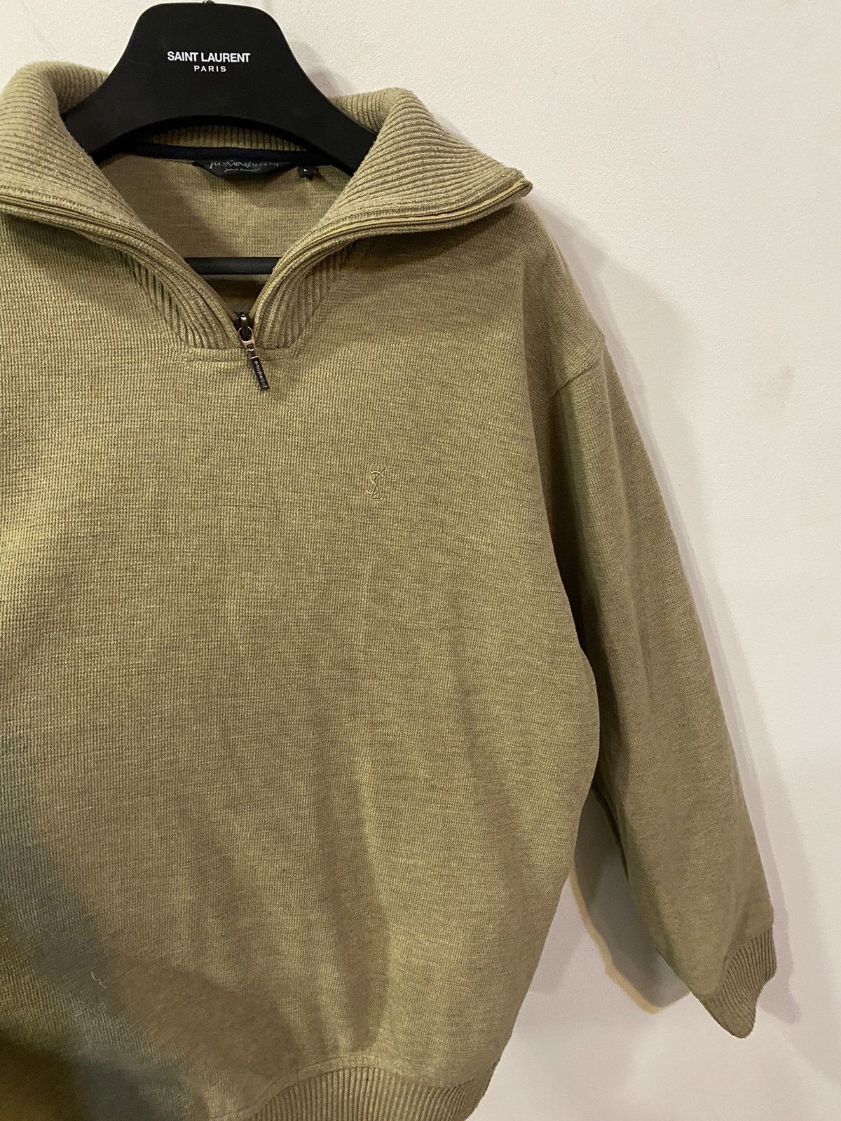 Yves Saint Laurent 90s YSL Sweatshirt 1/4 Quarter Zip Beige Sweater Old Money Size US L / EU 52-54 / 3 - 11 Thumbnail
