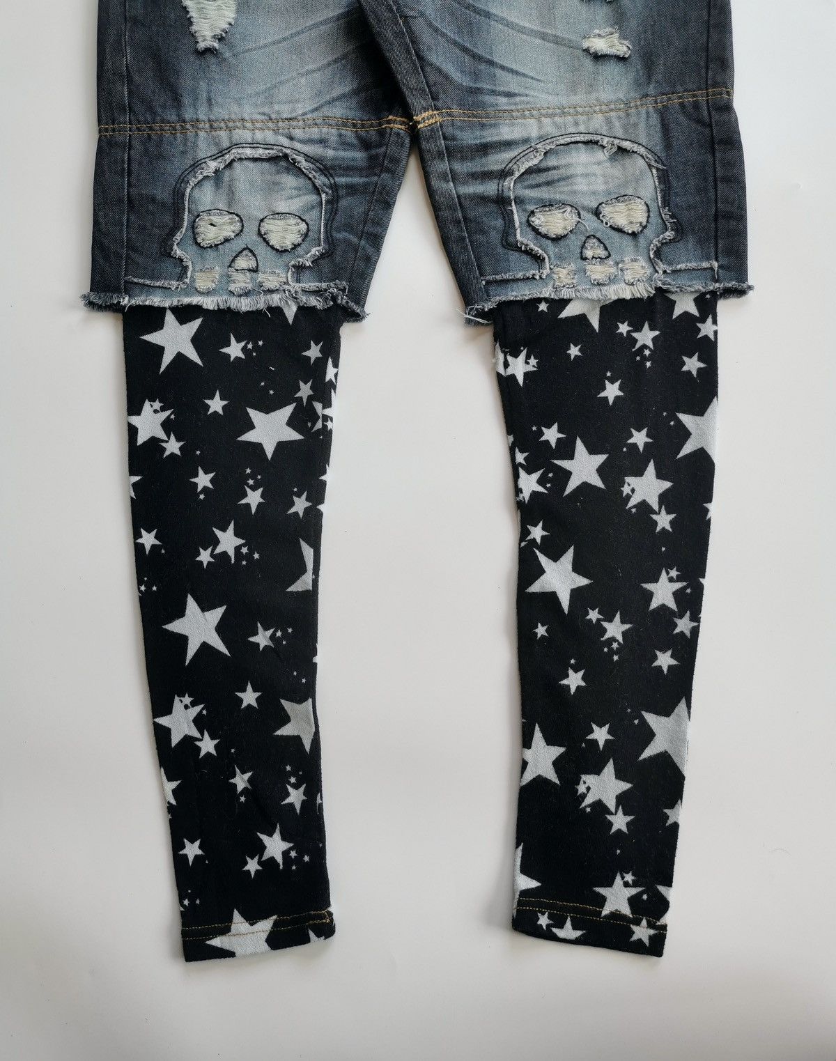 Kapital Hop Hips Punk Skull Star Double Waist Legging Denim Jeans Size US 33 - 2 Thumbnail