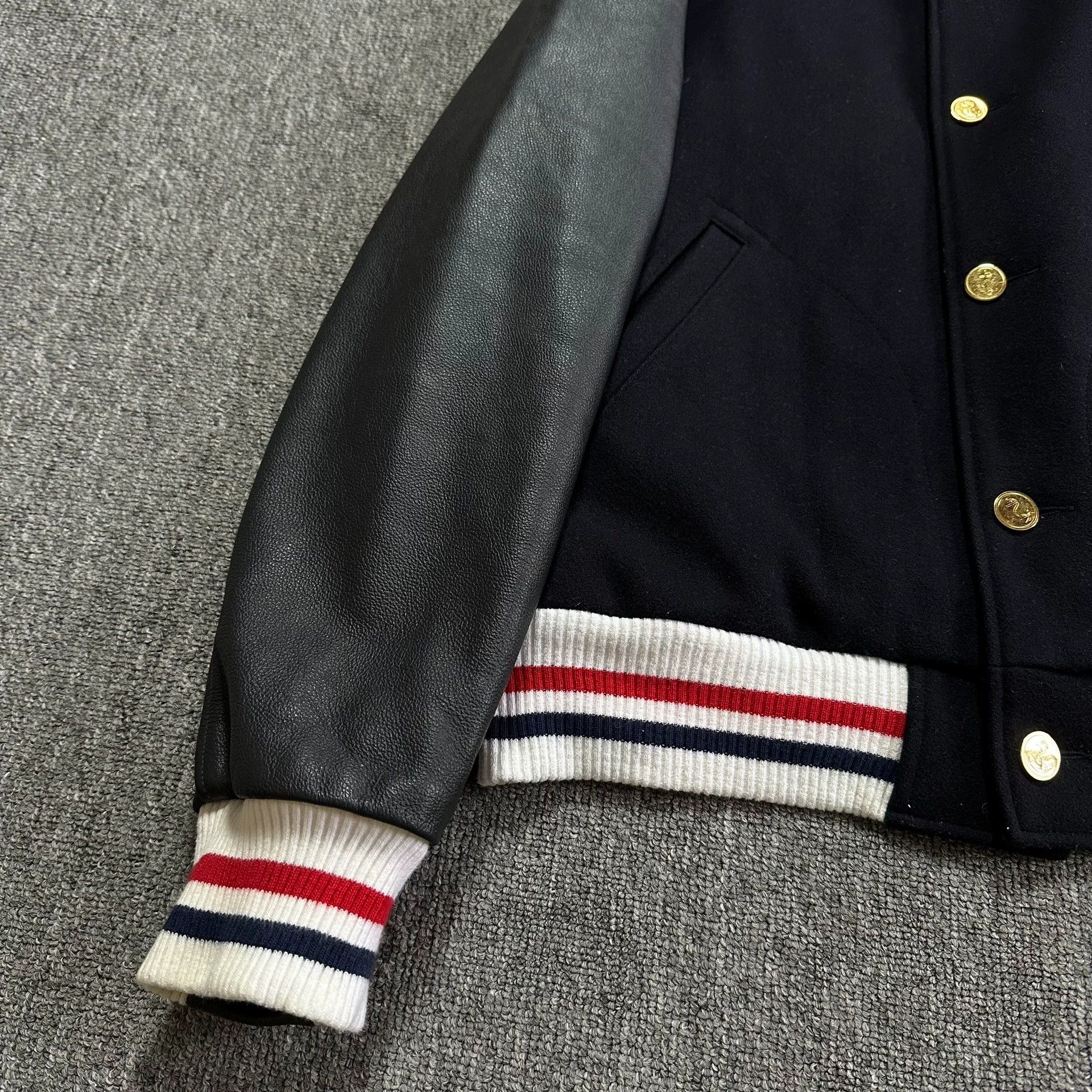 Thom Browne thom browne navy striped leather jacket Size US XXS / EU 40 - 3 Thumbnail
