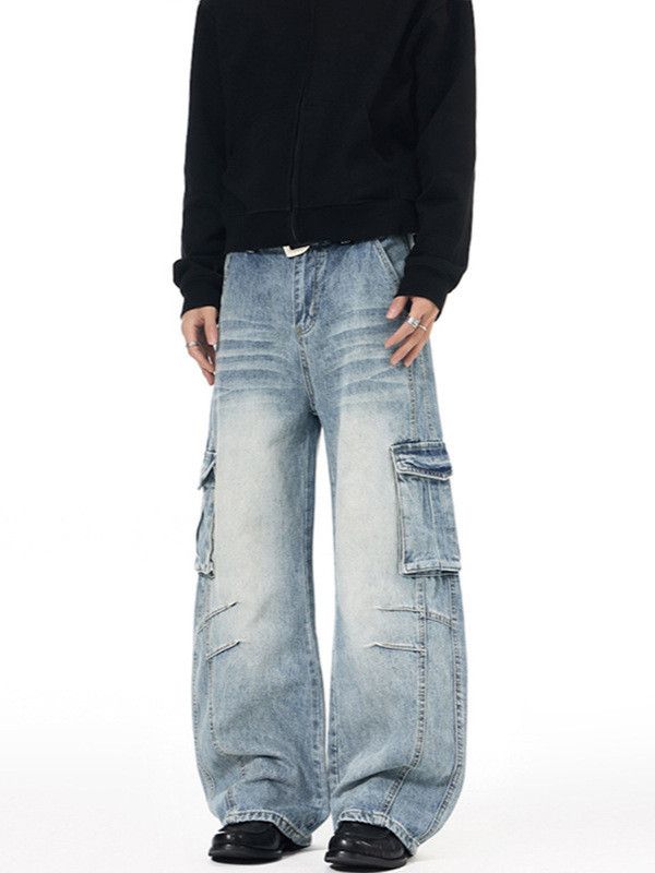 Japanese Brand Washed distressed baggy multi-pocket cargo scimitar jeans Size US 32 / EU 48 - 3 Thumbnail