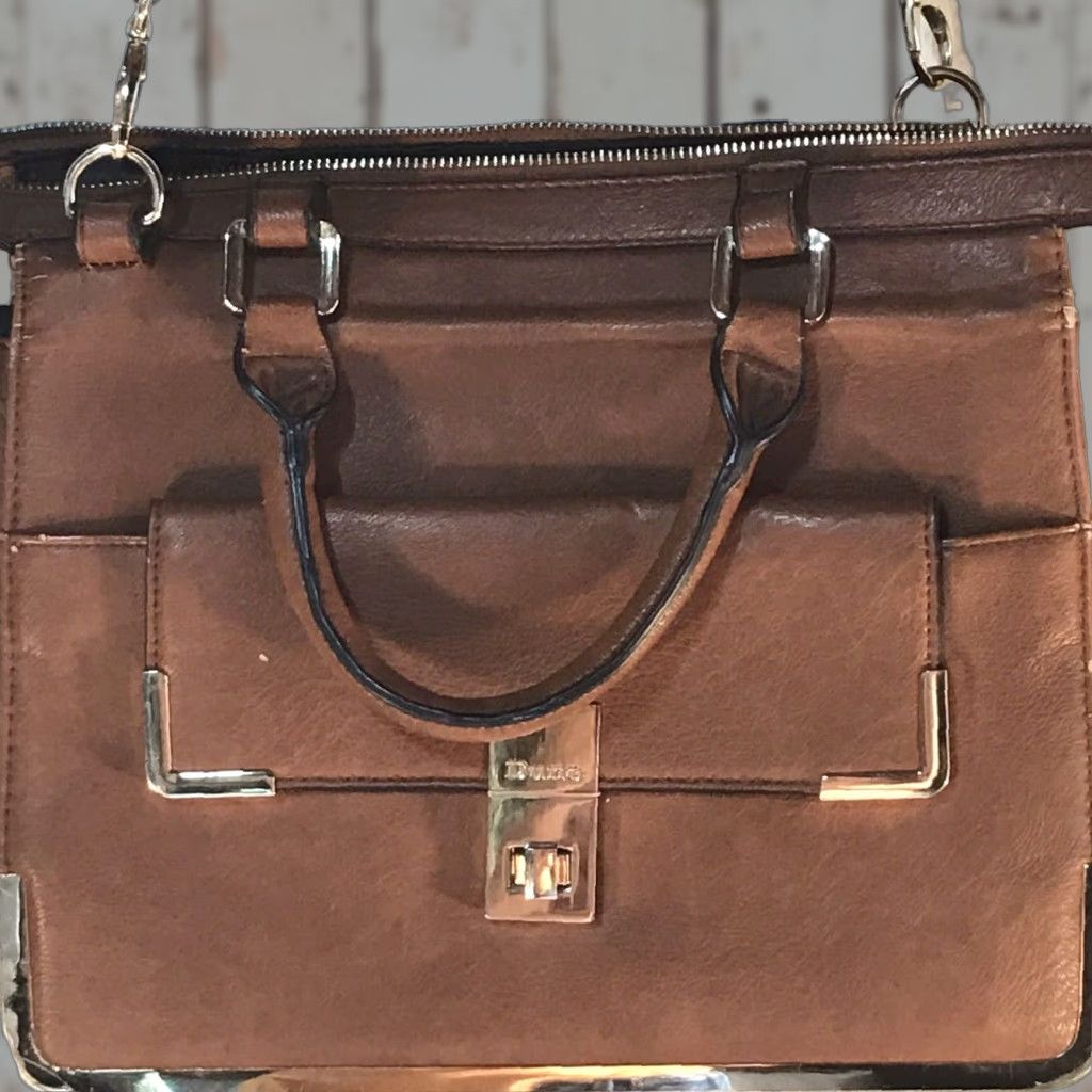 Vintage Dune Faux Leather Crossbody Bag with Gold Trim - Large Chestnut Messenger for Women Size 36" / US 14 / IT 50 - 1 Thumbnail