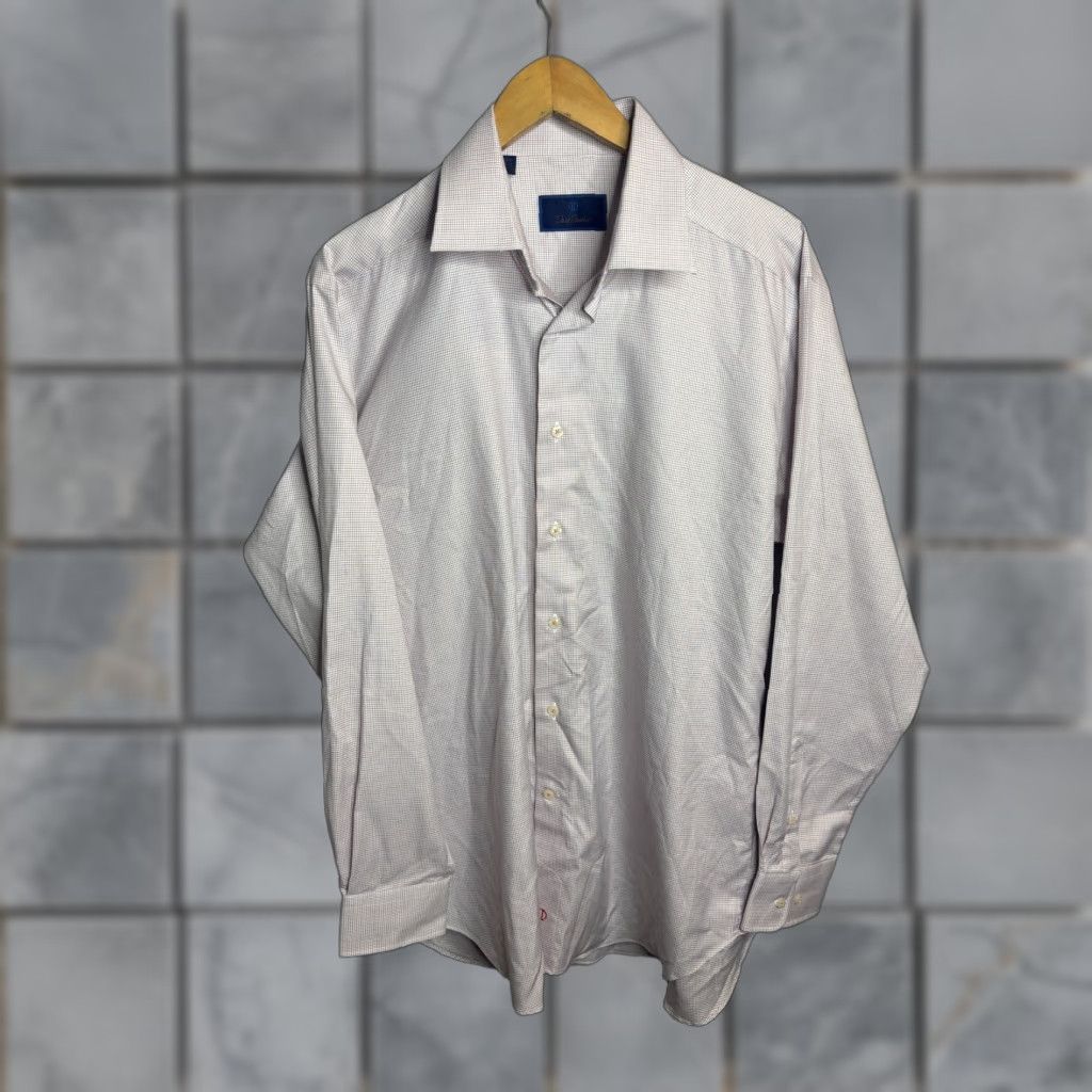 David Donahue David Donahue Shirt Mens 16.5 34/35 Orange Blue Check Dress Long Sleeve Cotton Shirt Size 46R - 1 Thumbnail
