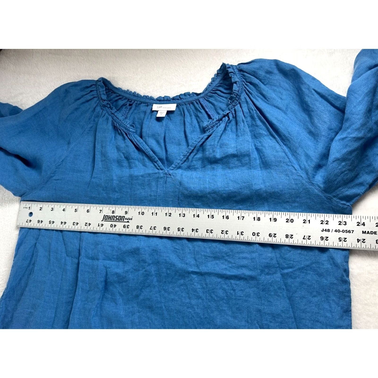 J. Jill J. Jill Love Linen Womens V-Neck Ruffle Trim 3/4 Sleeve Top Blouse Medium Blue Size M / US 6-8 / IT 42-44 - 6 Thumbnail