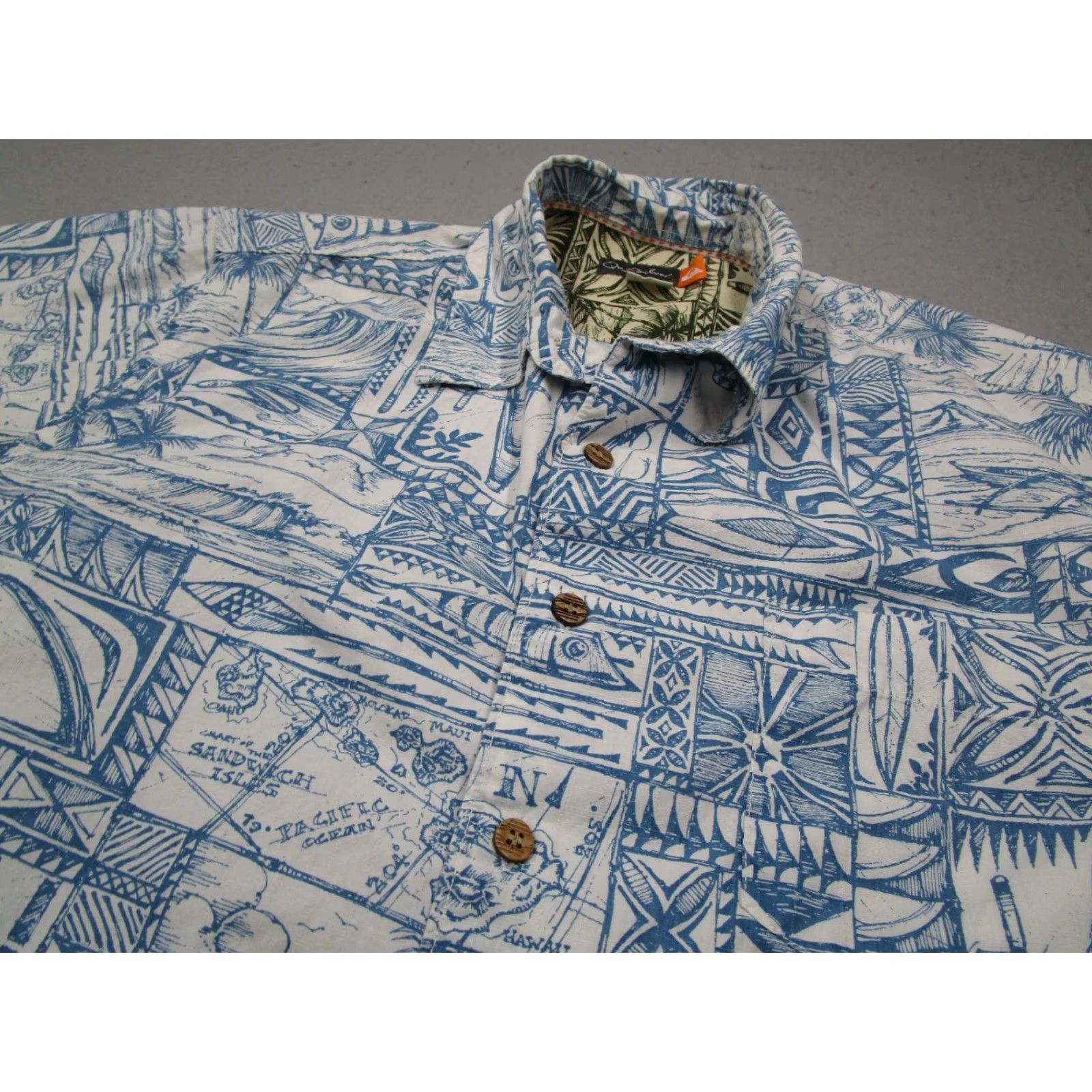 Quiksilver Quiksilver Shirt Mens L Blue Button-Up Hawaiian Sandwhich Isles Tiki Cotton Nautical Geometric Short Sleeve Size US L / EU 52-54 / 3 - 2 Thumbnail