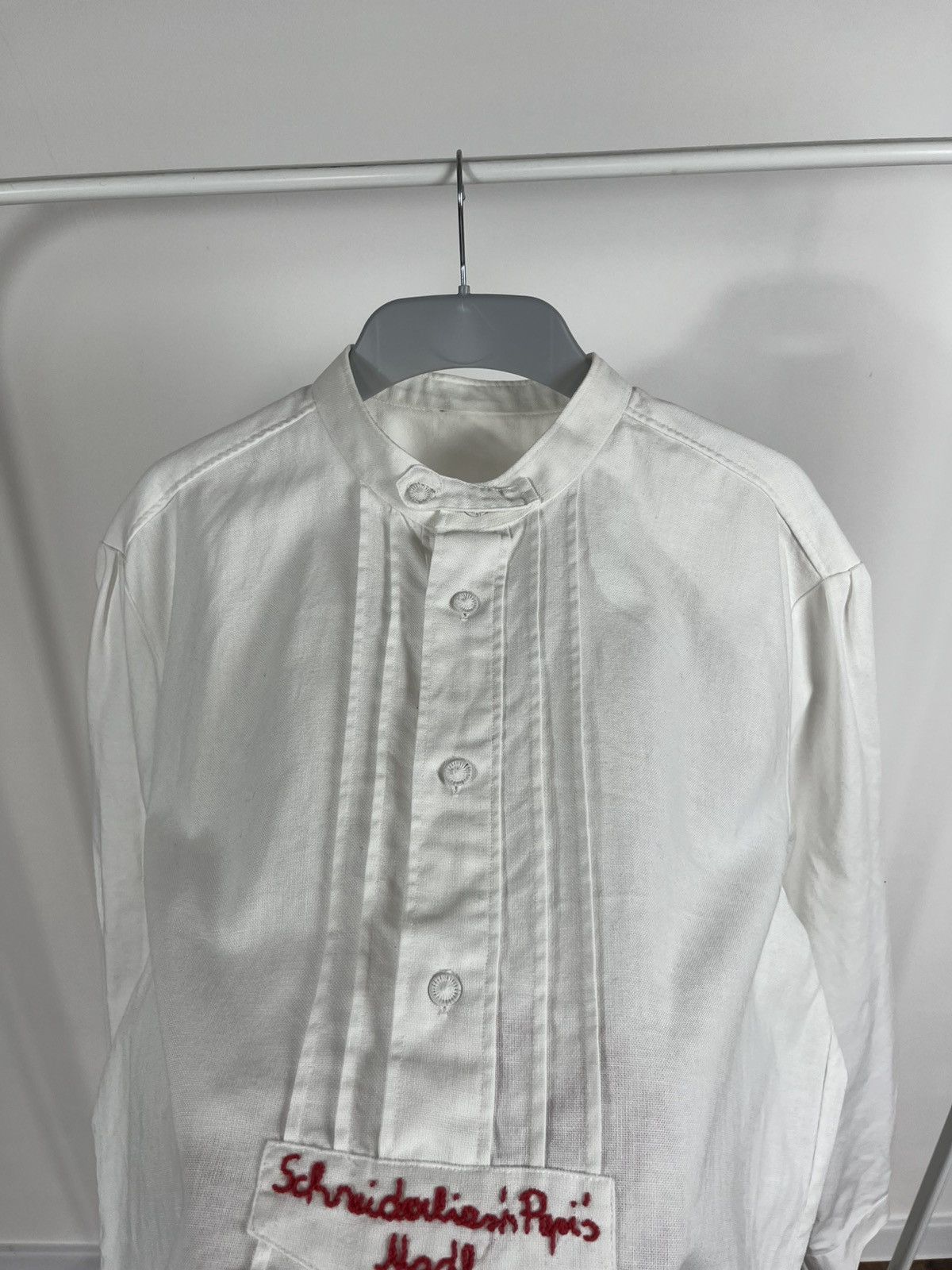 Vintage Vintage White Pleated Band Collar Shirt Paris Embroidery Size US L / EU 52-54 / 3 - 6 Thumbnail