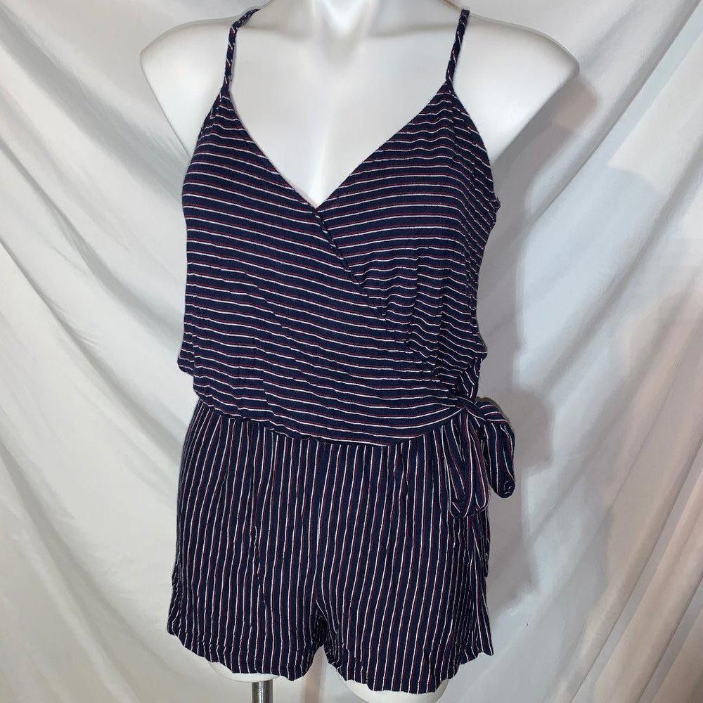 Designer Mossimo Navy Red White Striped Romper, Side Tie, S Size 28" / US 6 / IT 42 - 2 Thumbnail