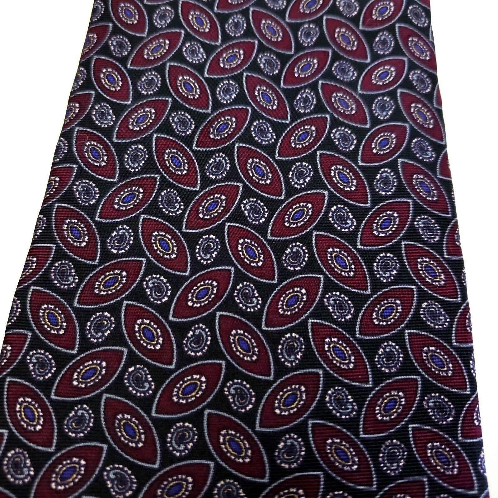 Stafford Stafford Black Purple Print Geometric Short Wide Silk Tie Size ONE SIZE - 2 Thumbnail