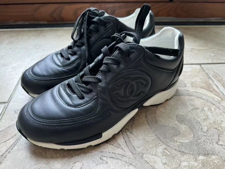 Chanel Chanel 23K Black Leather Sneakers-yf Size US 10.5 / EU 43-44 - 1 Thumbnail